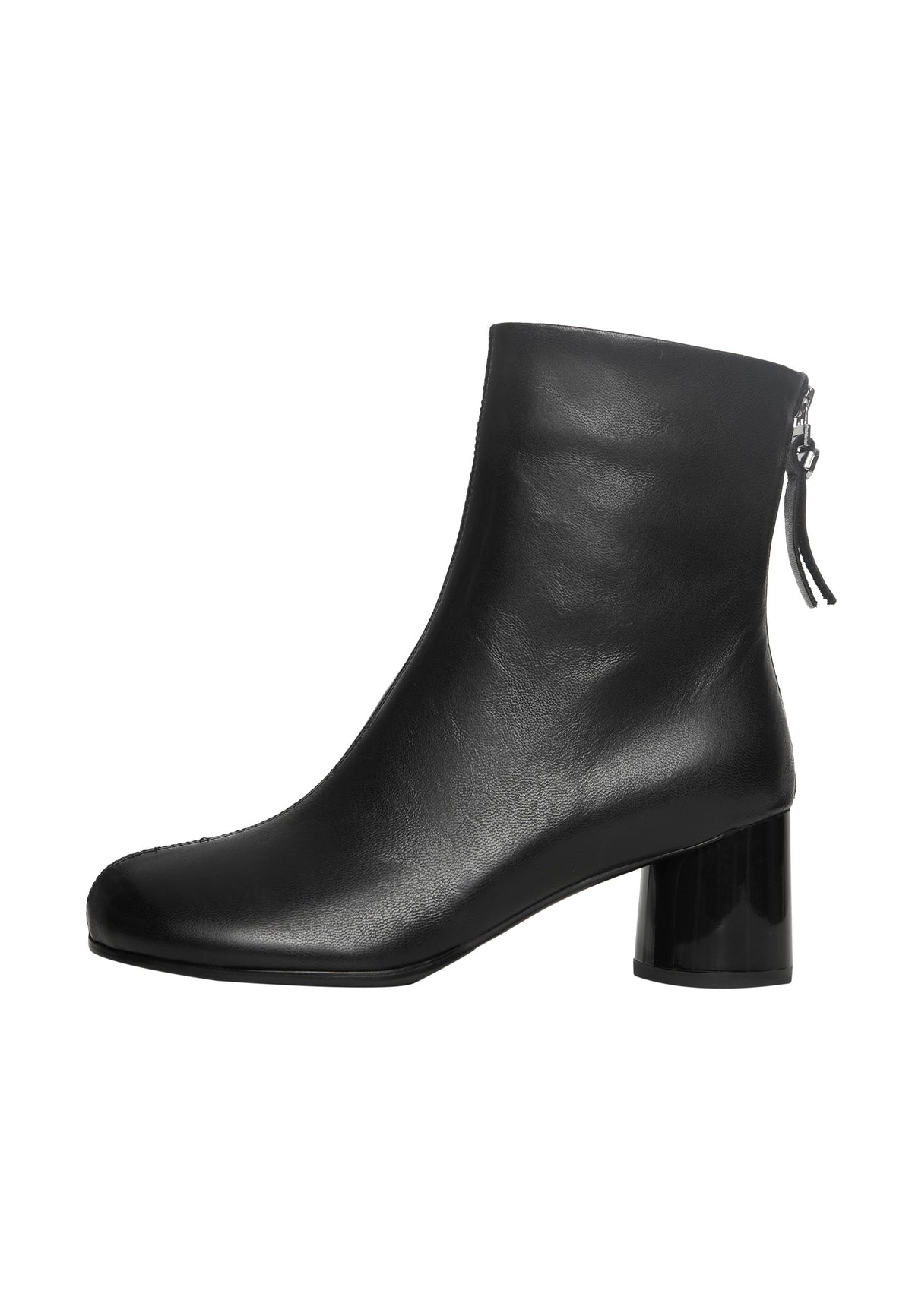 Bottines à bout rond en cuir – Noir