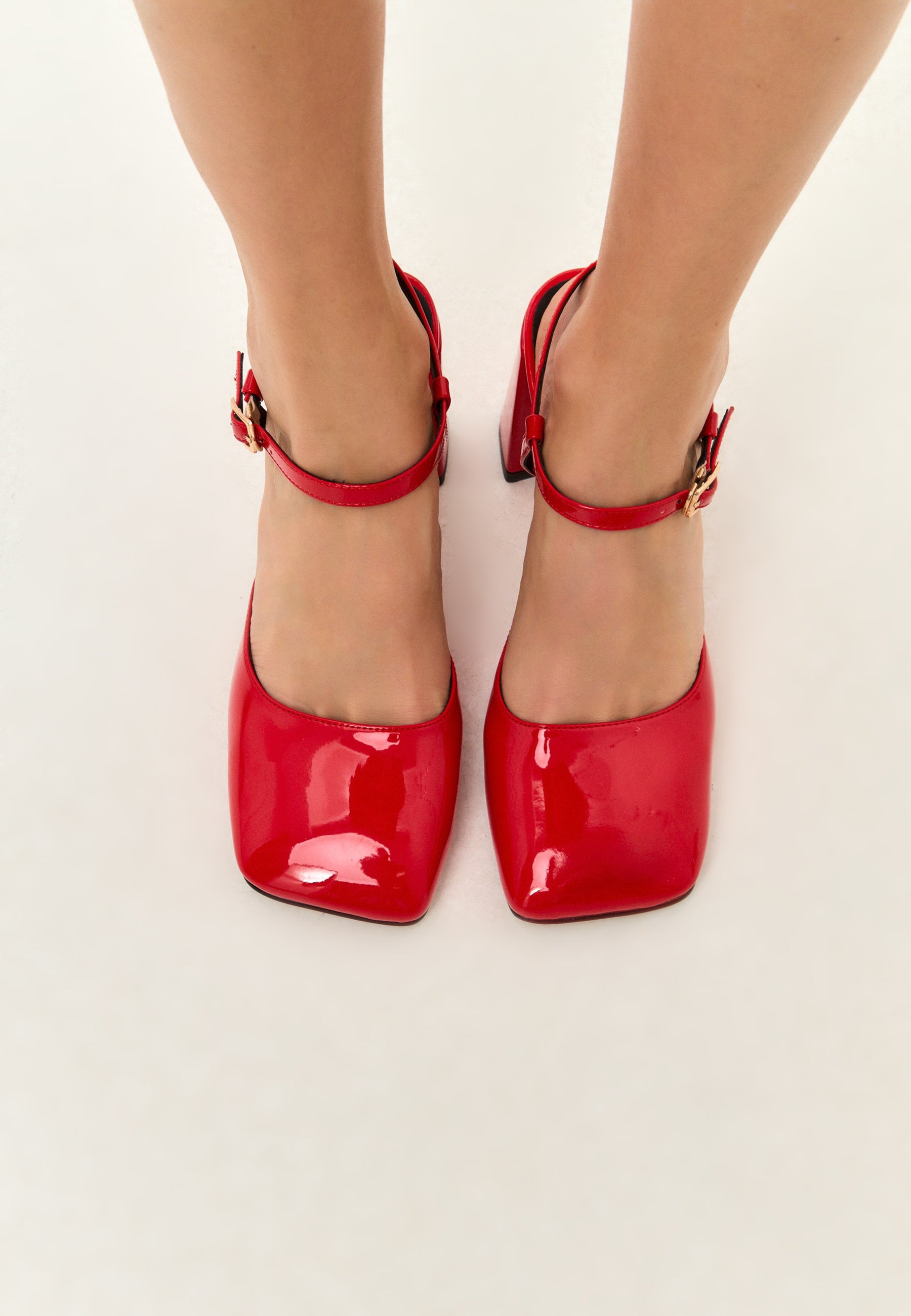 Patent Block Heel Pumps - Red