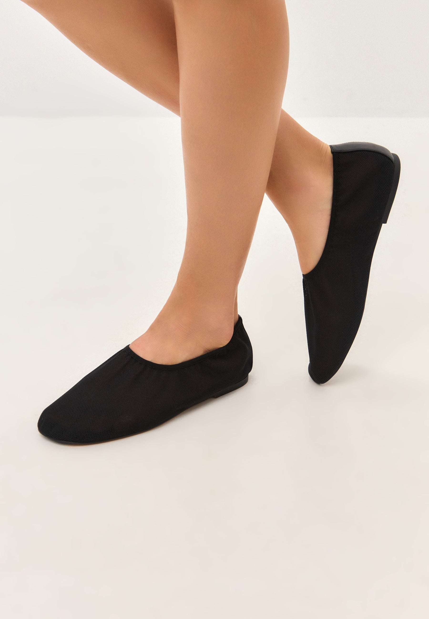 Mesh Slip-On Ballet Flats - Black