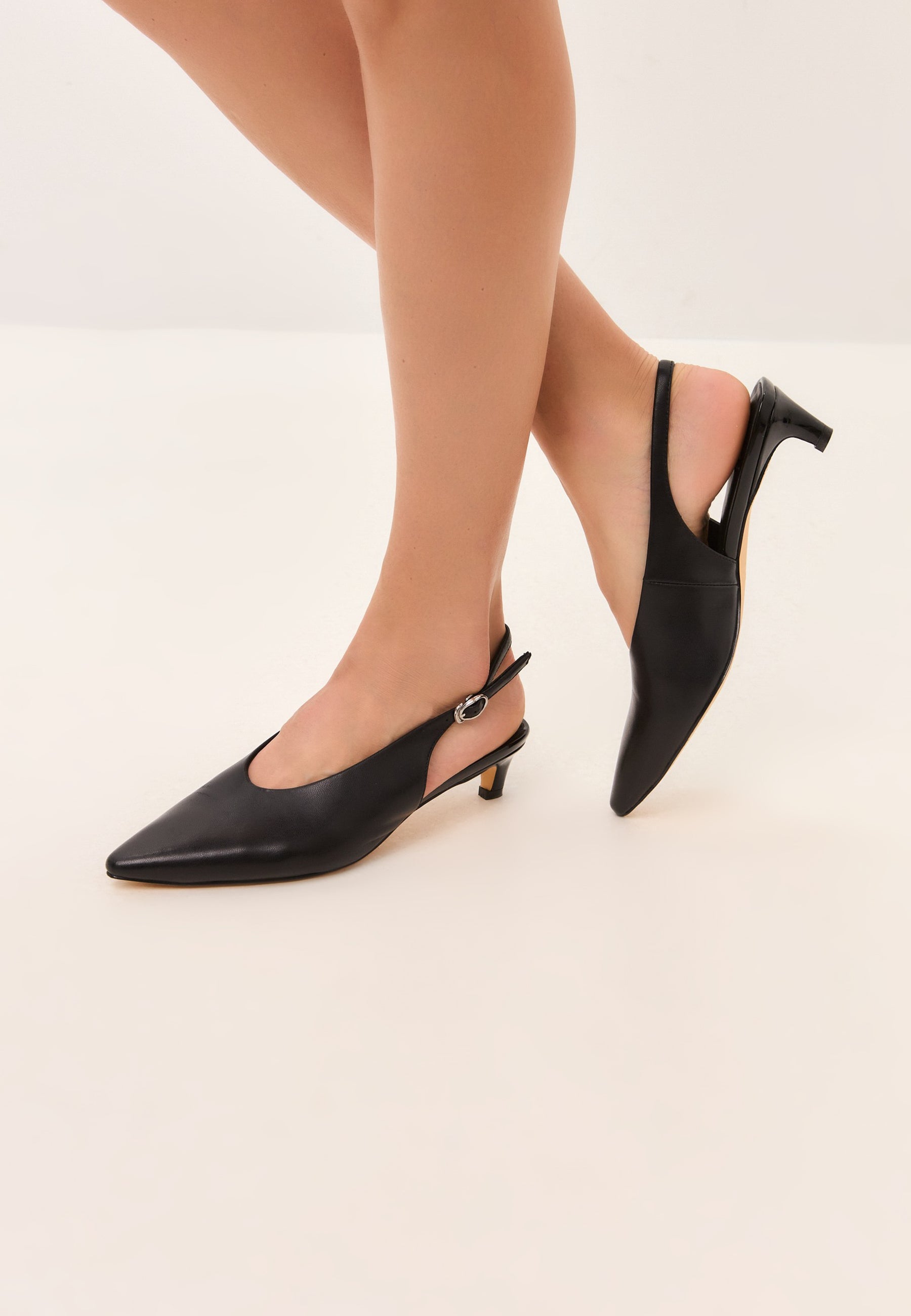 Minimalist Slingback Kitten Heels - Black