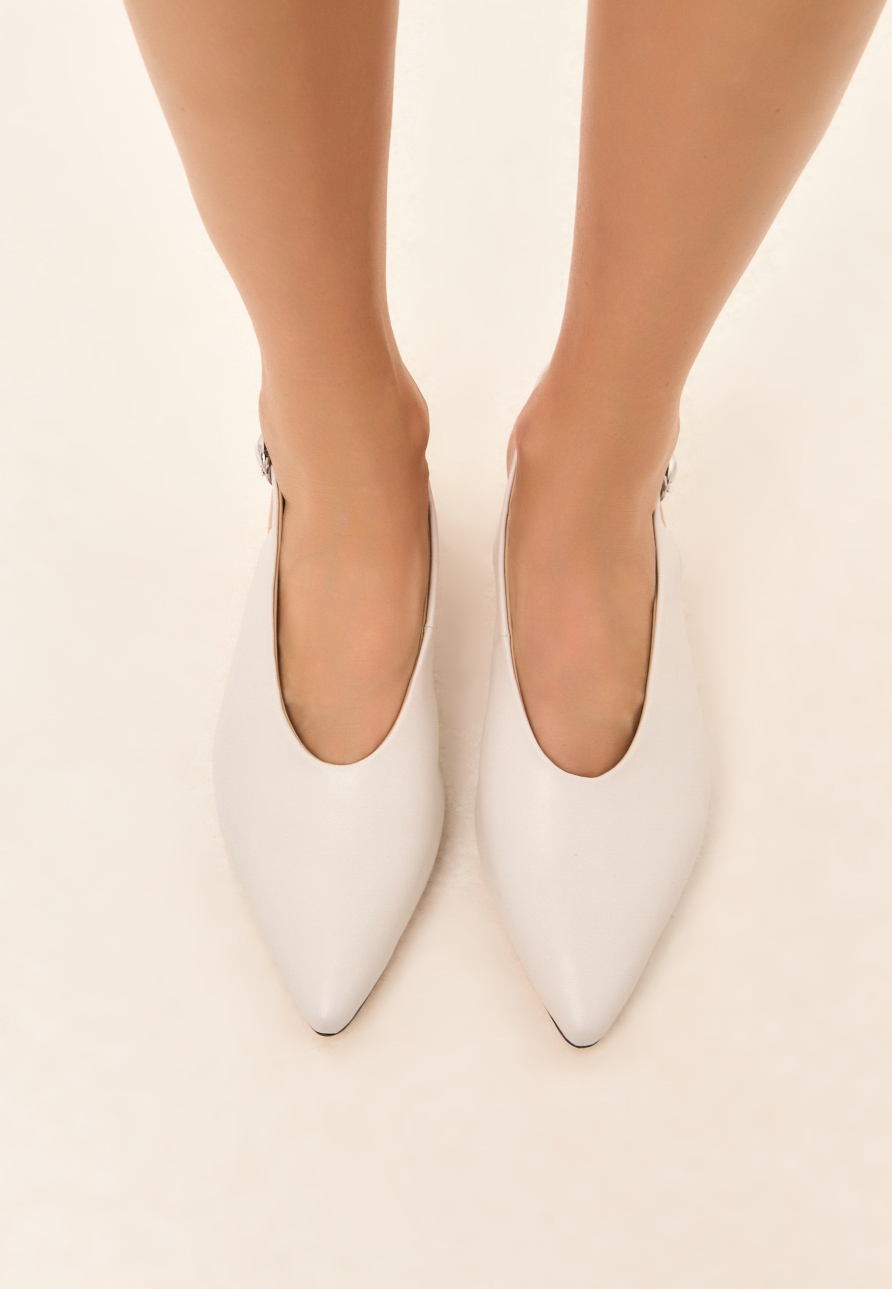 Minimalist Slingback Kitten Heels - White