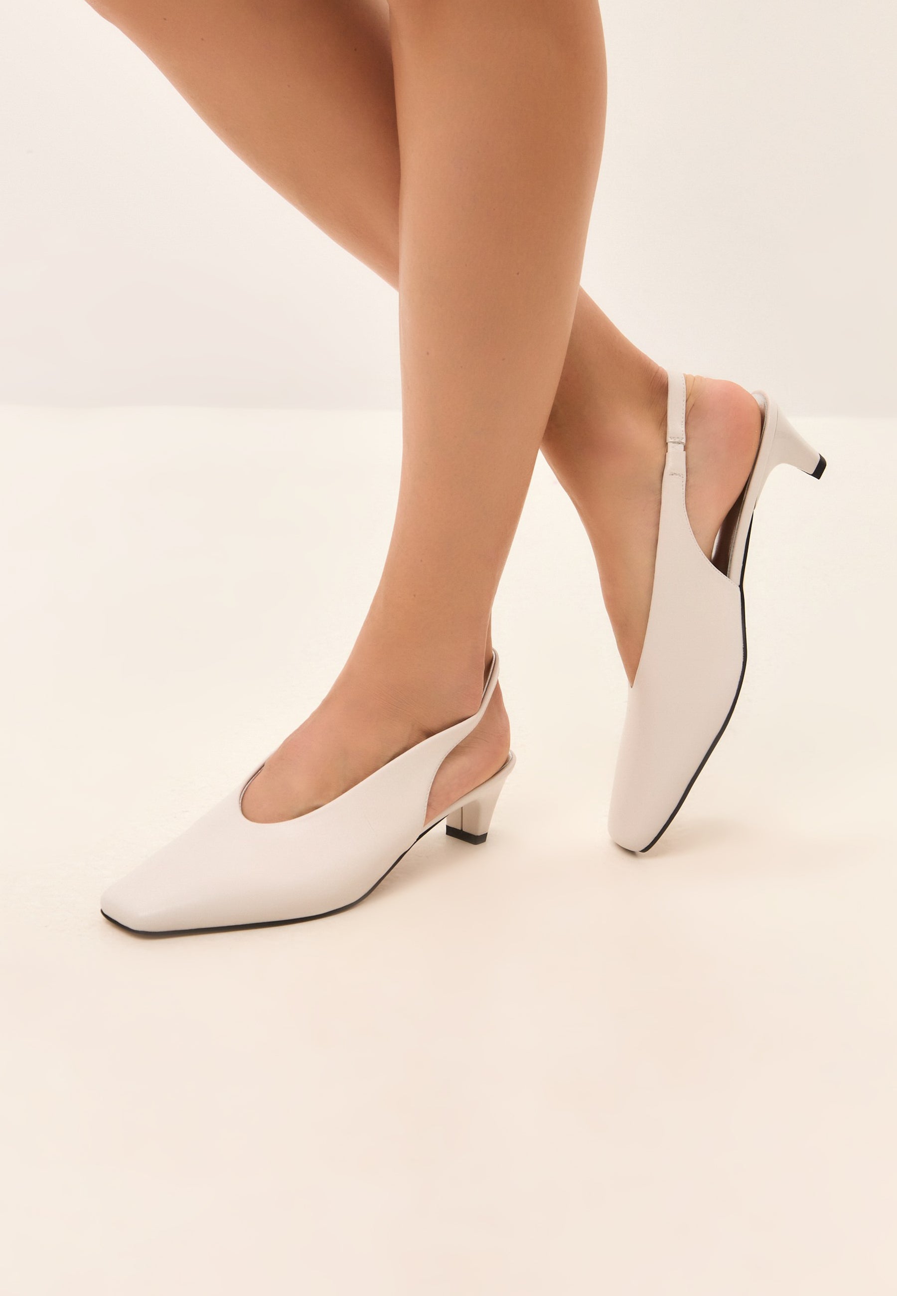 Slingback Heels with Square Toe - White