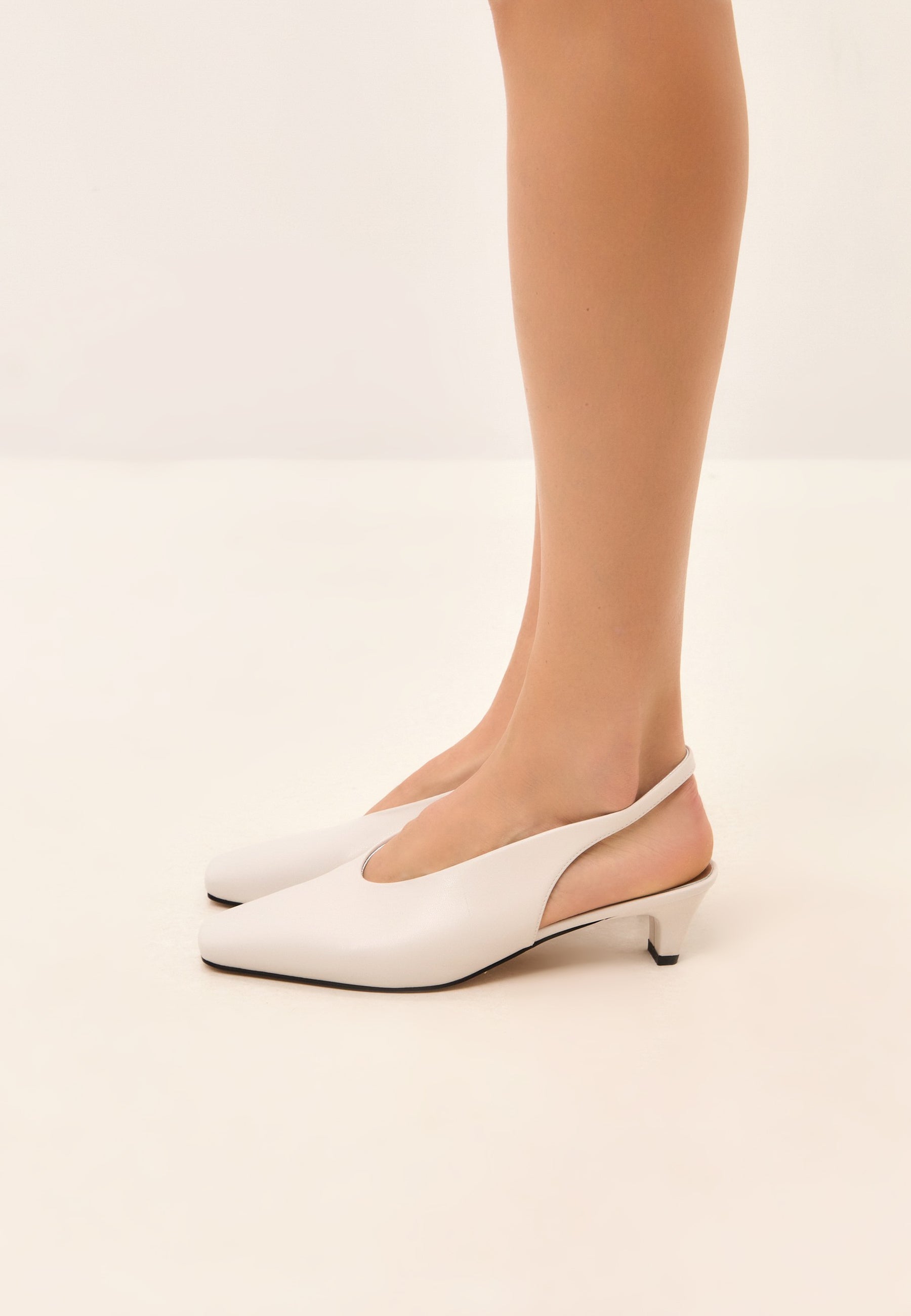 Slingback Heels with Square Toe - White