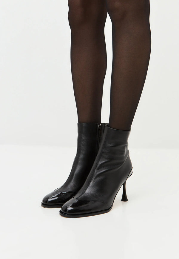Gloss Cap Toe Stiletto Ankle Boot