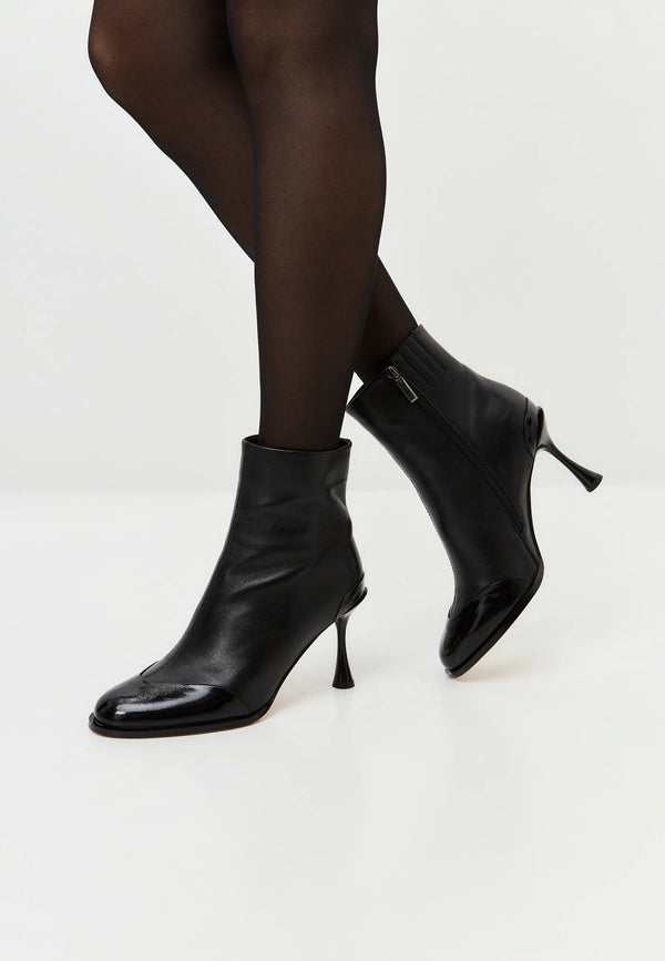 Gloss Cap Toe Stiletto Ankle Boot