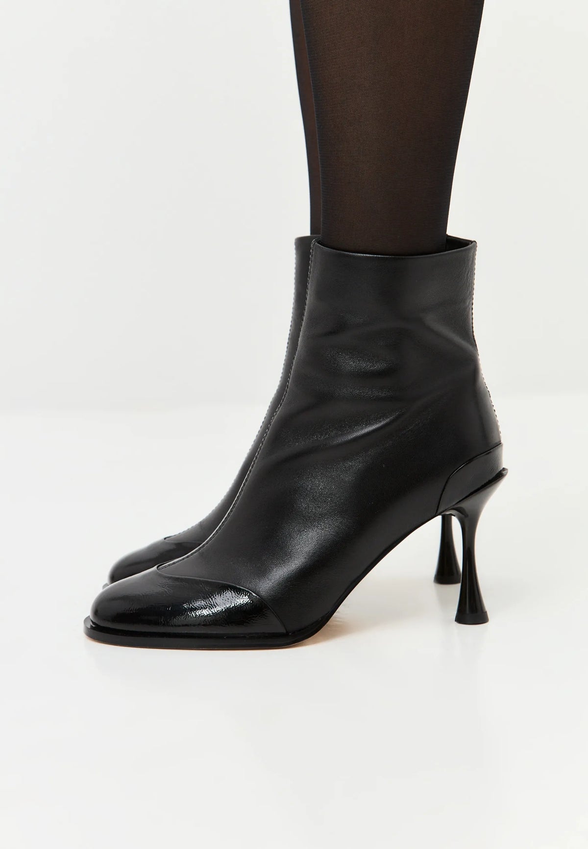 Gloss Cap Toe Stiletto Ankle Boot