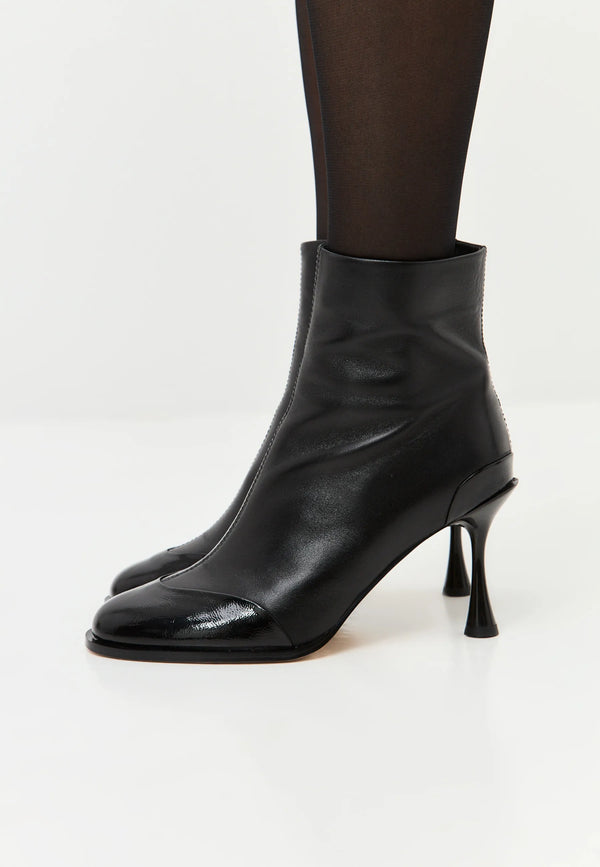 Gloss Cap Toe Stiletto Ankle Boot