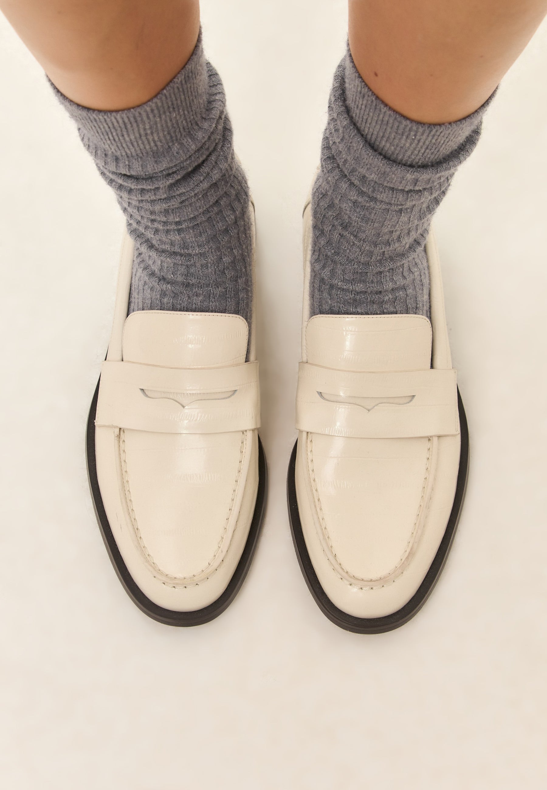 Leather Block Heeled Loafers - White