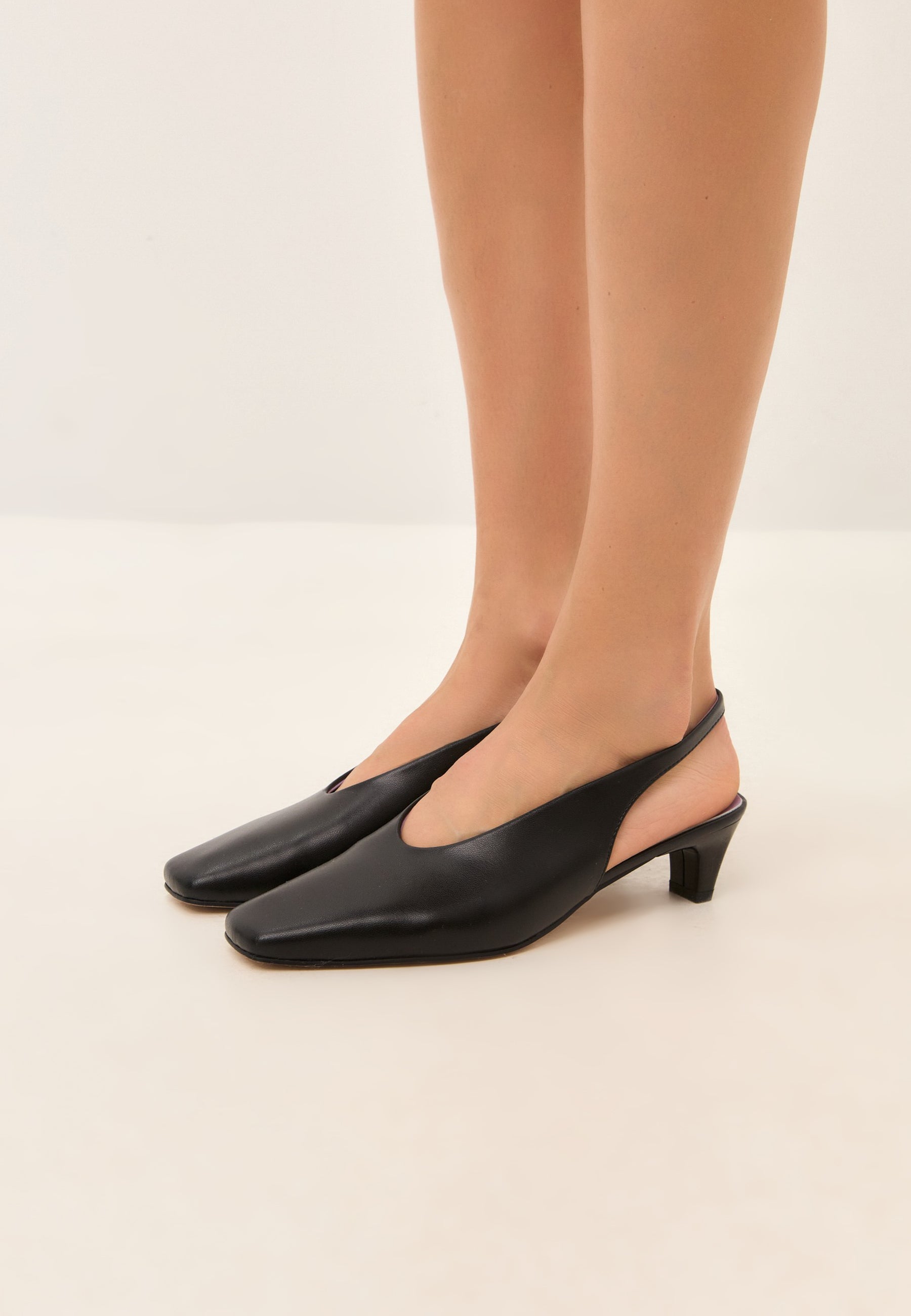 Slingback Heels with Square Toe - Black