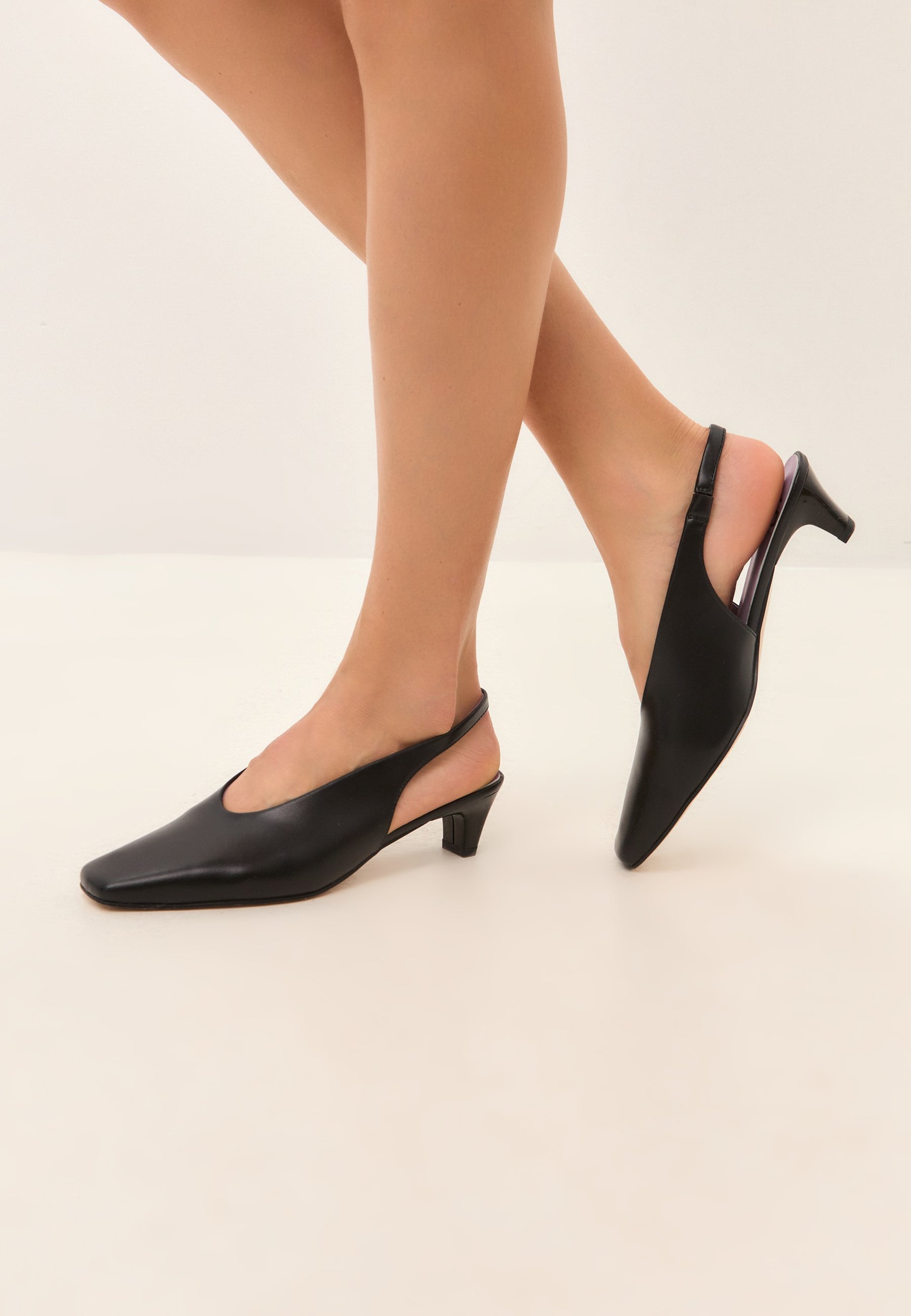 Slingback Heels with Square Toe - Black