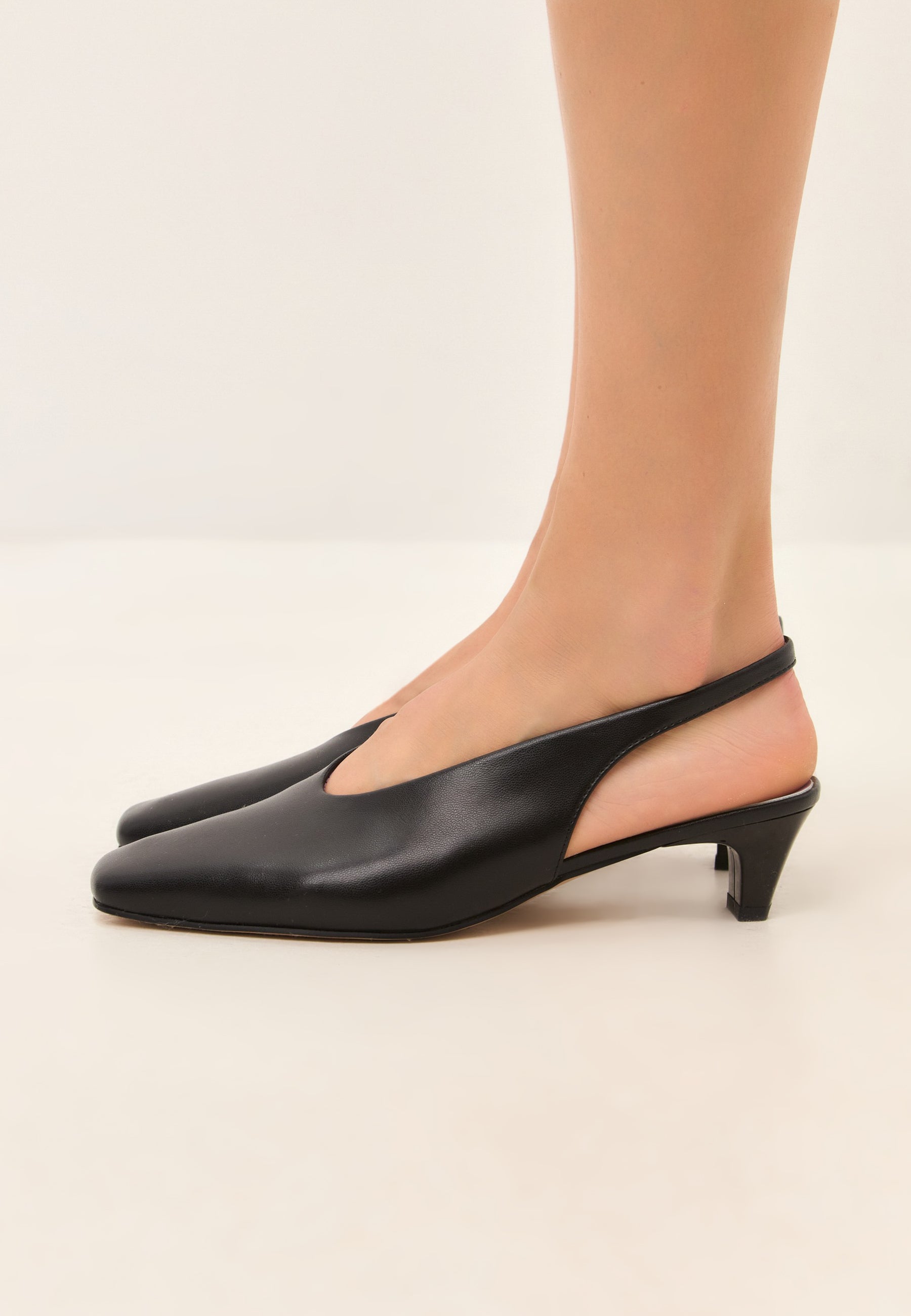 Slingback Heels with Square Toe - Black