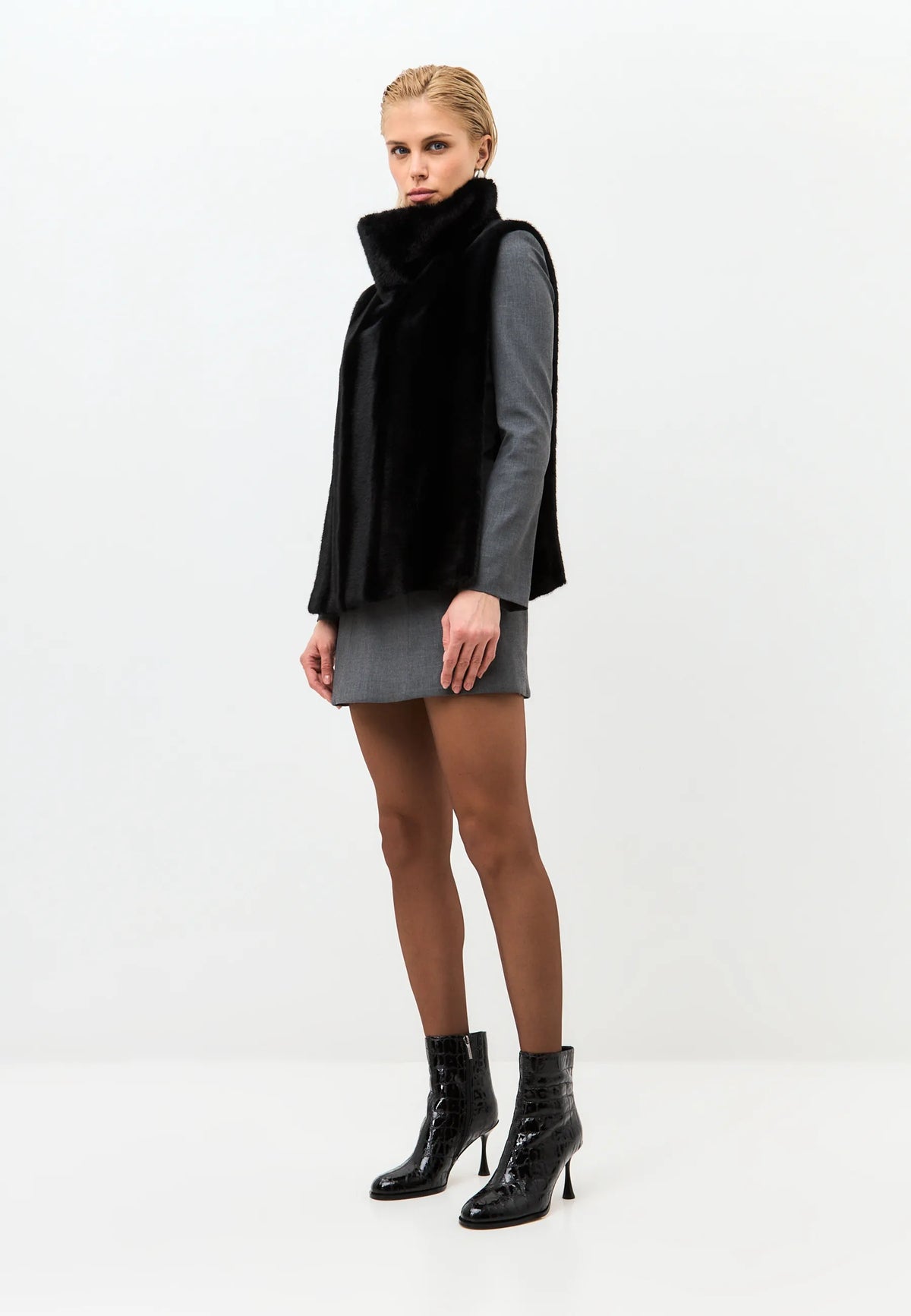 Croc Noir Stiletto Ankle Boot