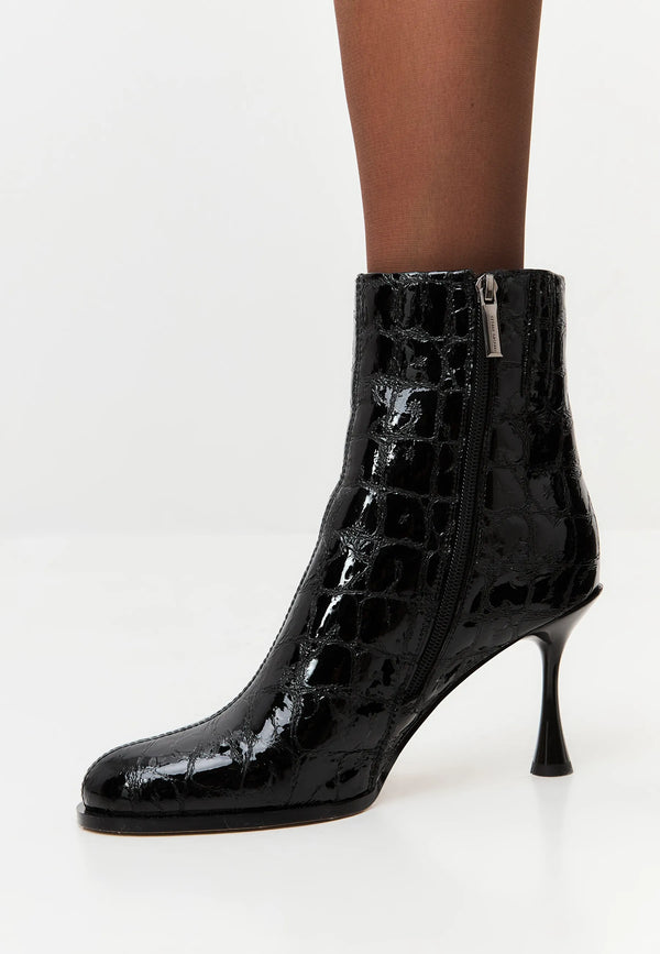Croc Noir Stiletto Ankle Boot