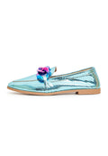 Klassiske Loafers med flad sål i læder - Metallic Blue