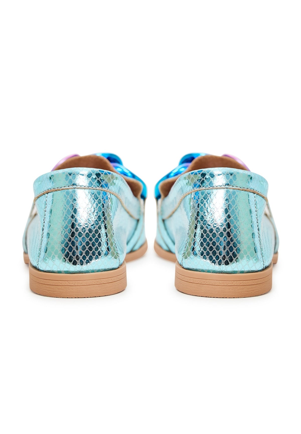 Klassische Loafers aus Leder mit flacher Sohle - Metallic Blau