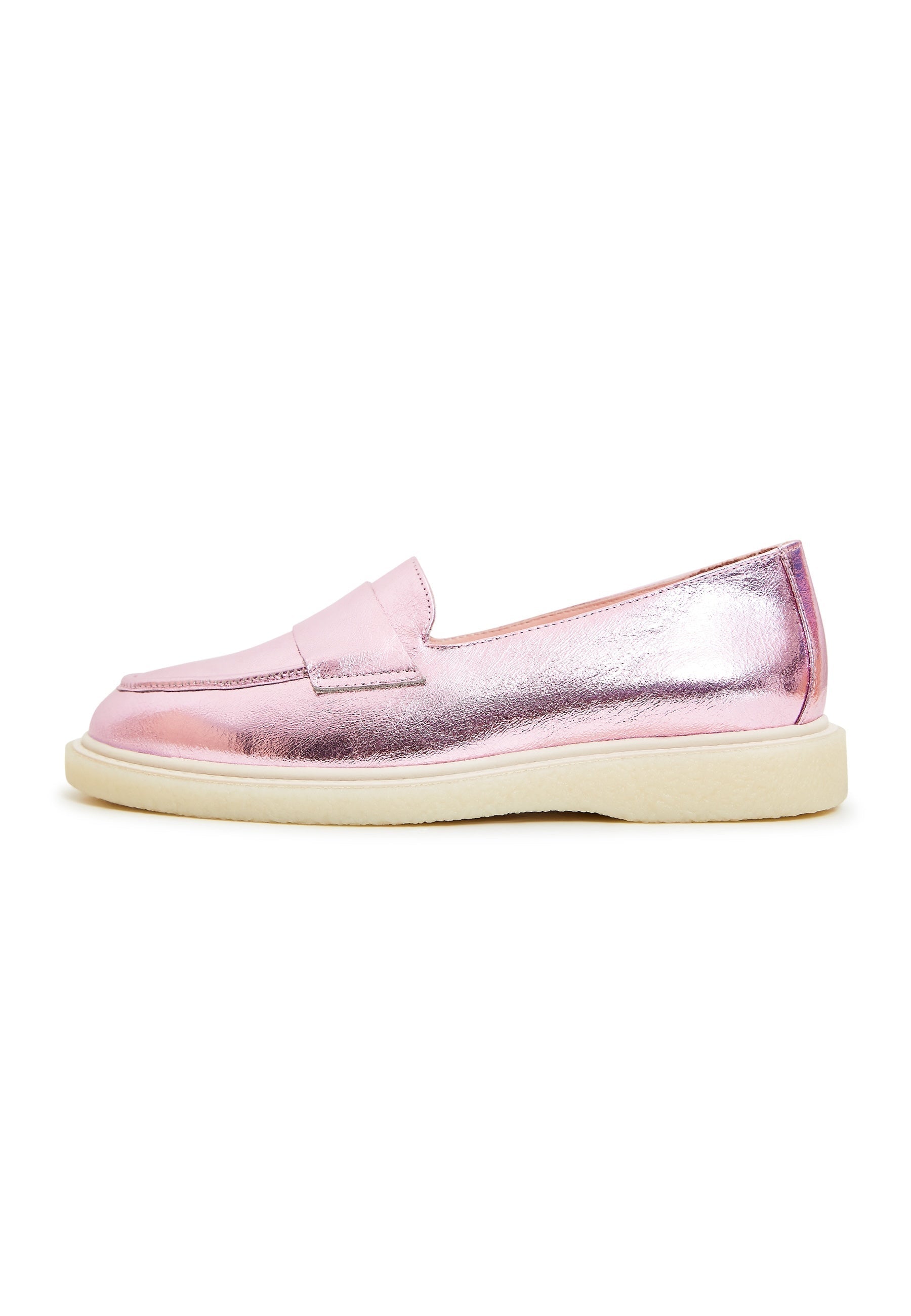 Flat Sole Loafers Metallic Pink