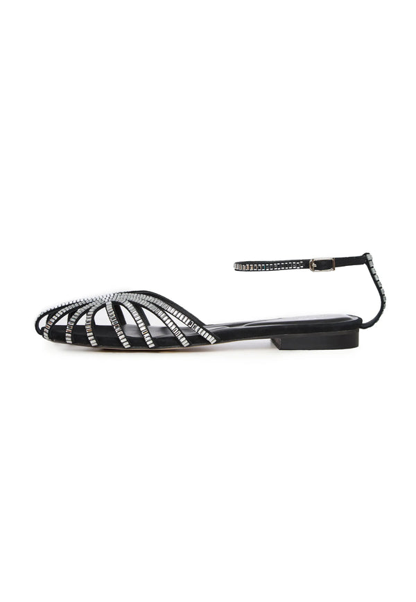 Crystal Arc Flat Sandals – Black