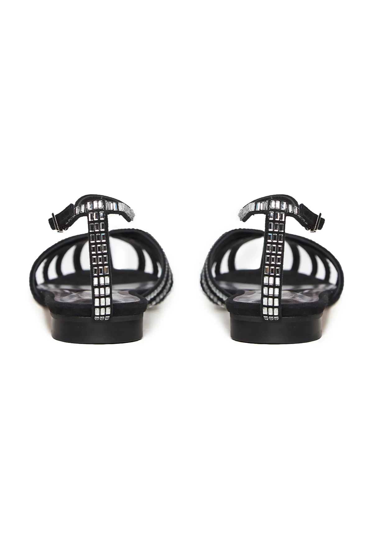 Crystal Arc Flat Sandals – Black