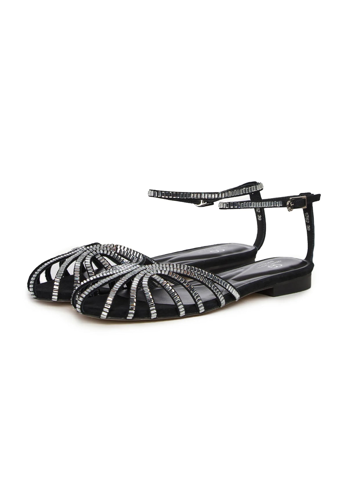 Crystal Arc Flat Sandals – Black