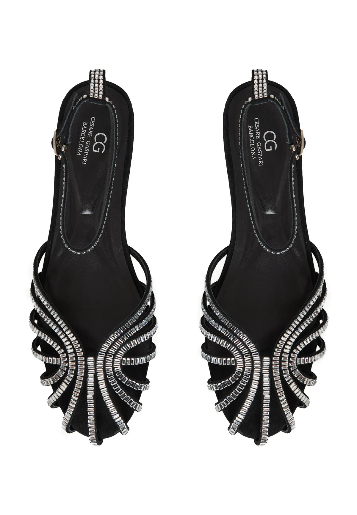 Crystal Arc Flat Sandals – Black