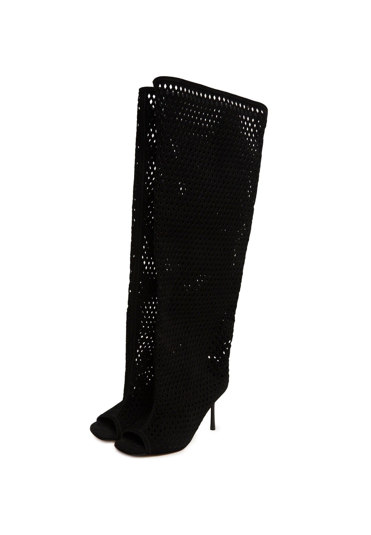 Perforated Knee-High Boots – Black