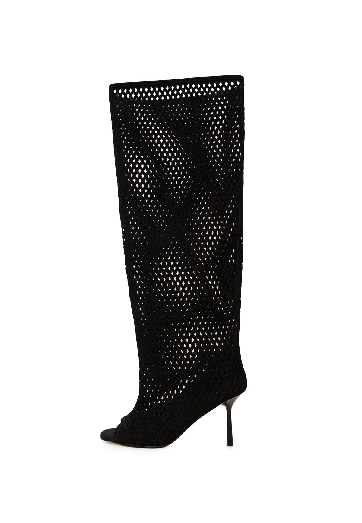 Perforated Knee-High Boots – Black