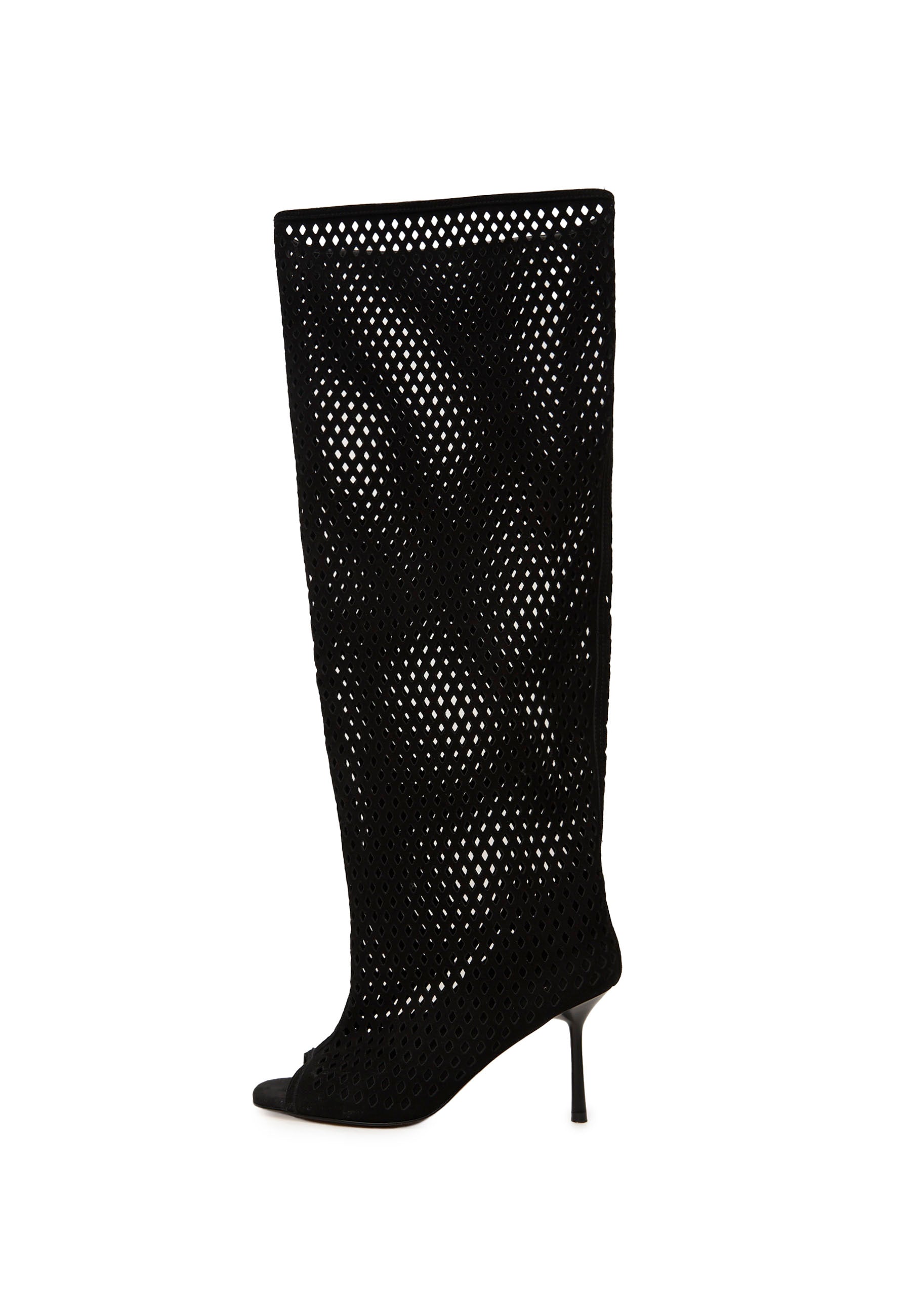 Perforated Knee-High Boots – Black