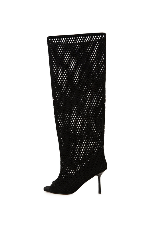 Perforated Knee-High Boots – Black
