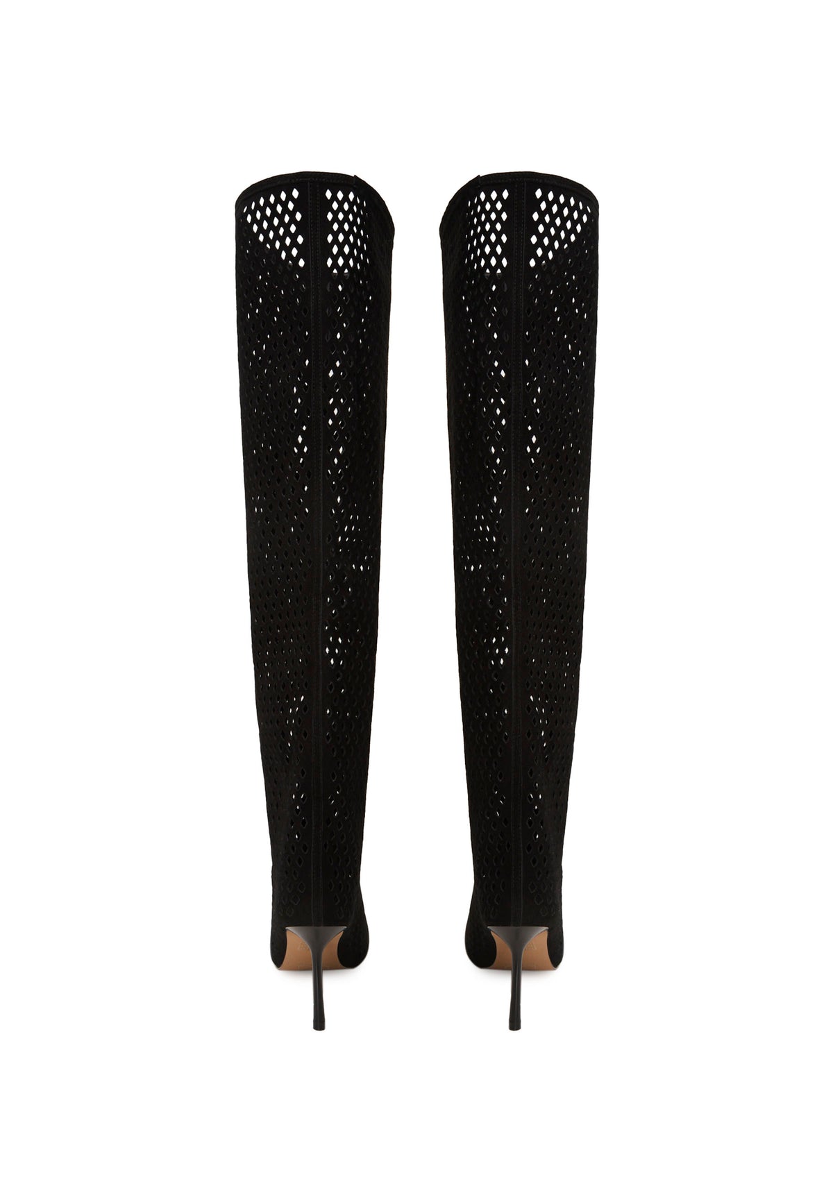 Perforated Knee-High Boots – Black
