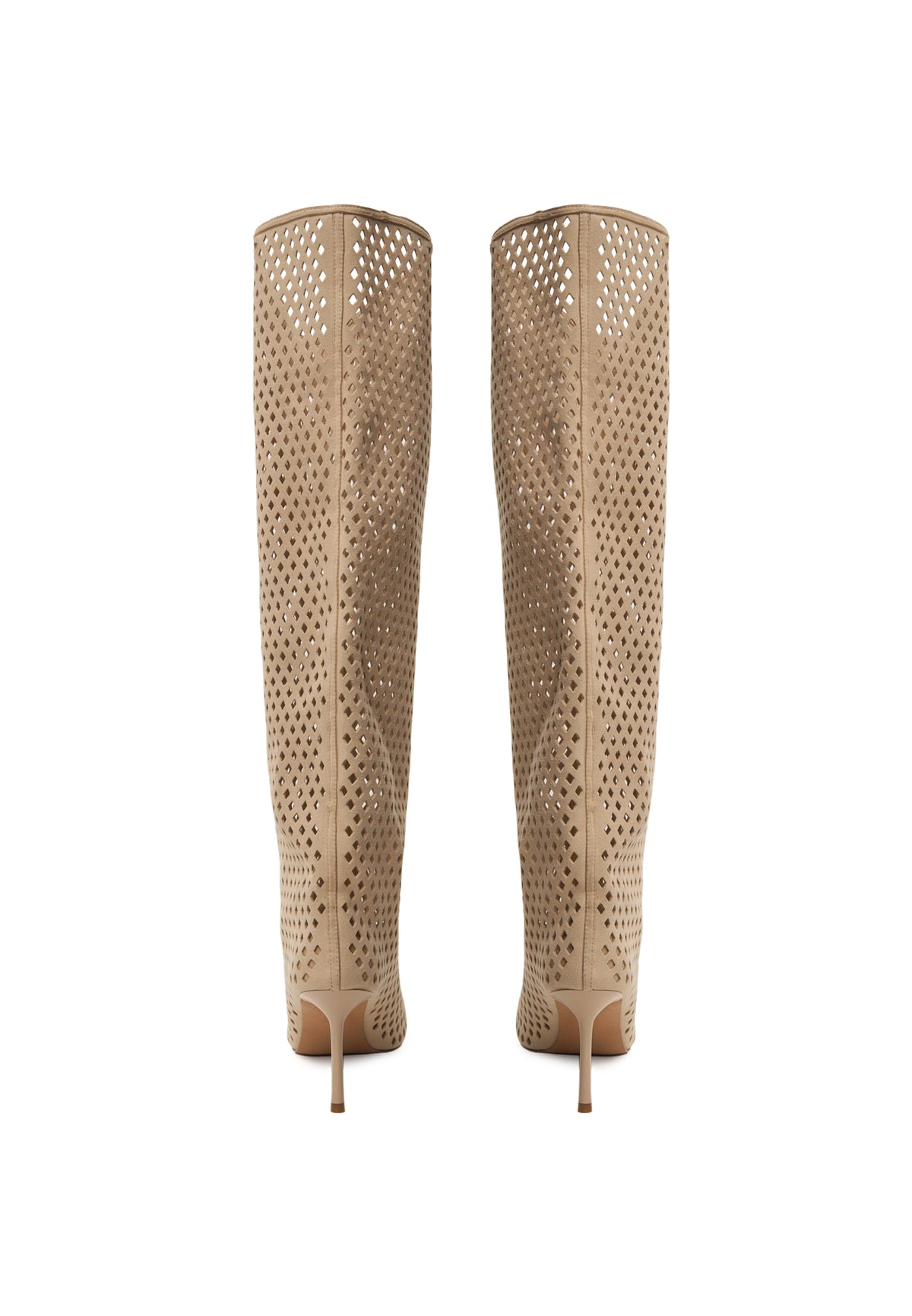 Perforated Knee-High Boots – Beige