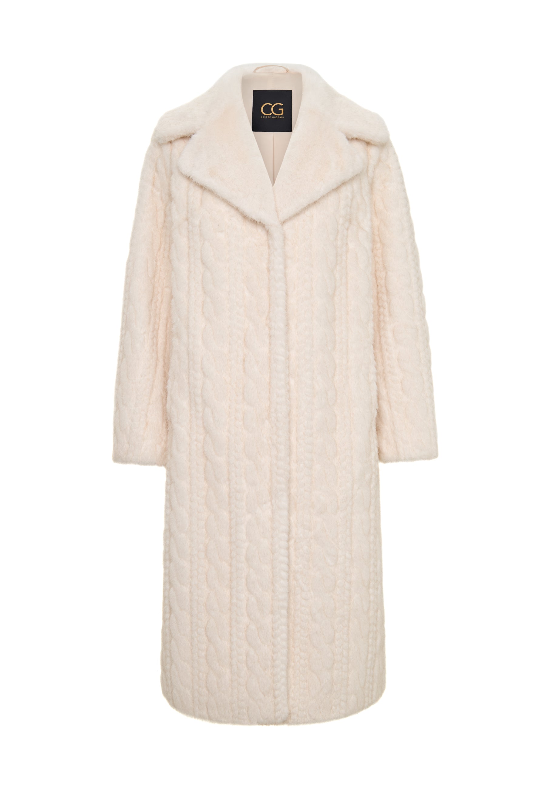 Elegant Cream Cable Knit Faux Fur Coat Hildi