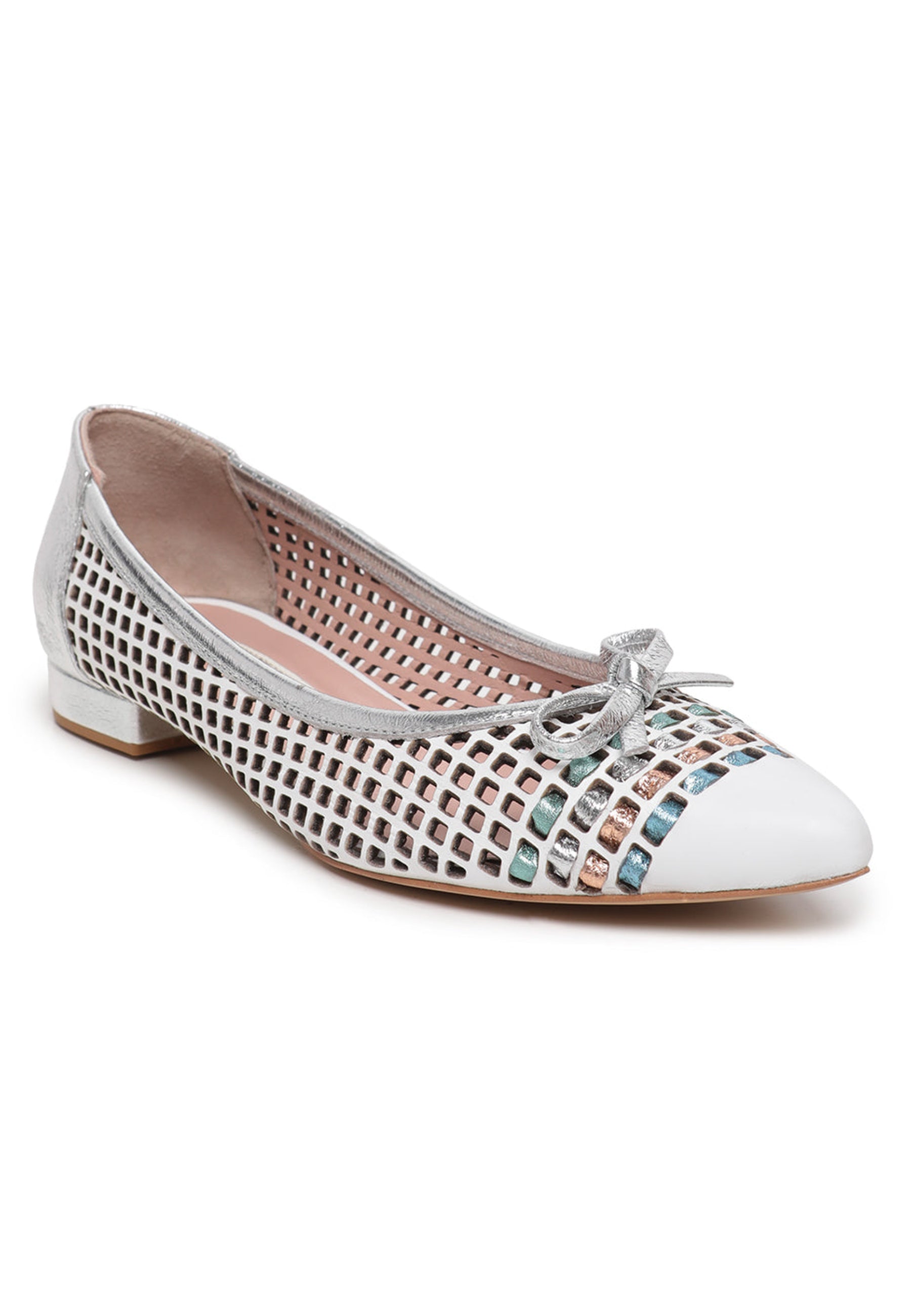 Perforated Bow Ballet Flats - White