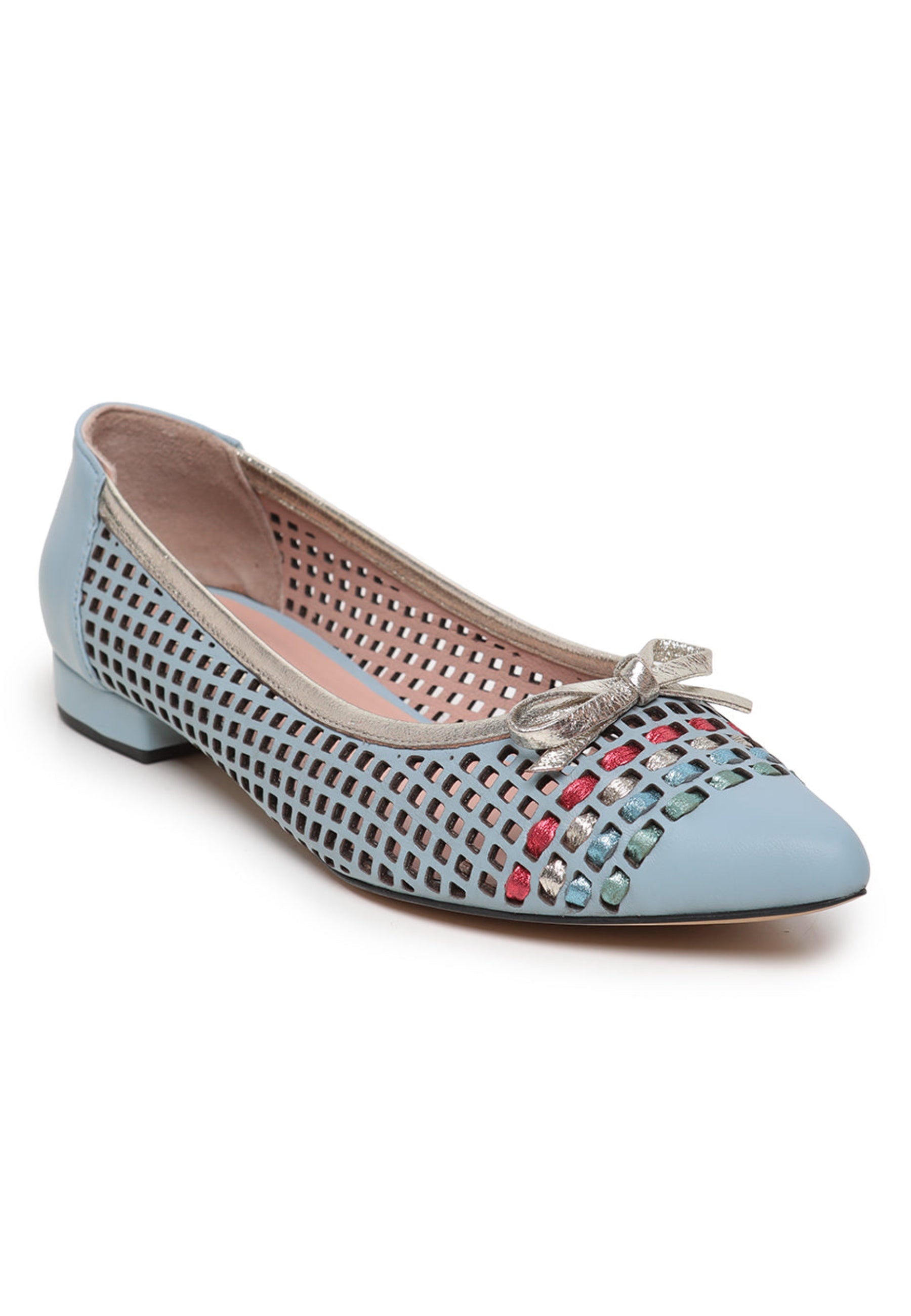 Perforated Bow Ballet Flats - Blue