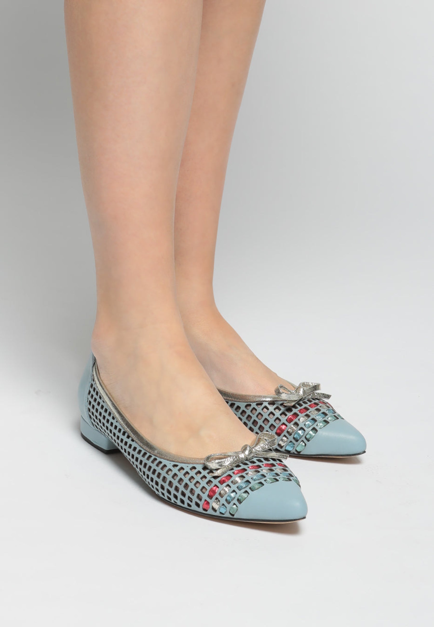 Perforated Bow Ballet Flats - Blue