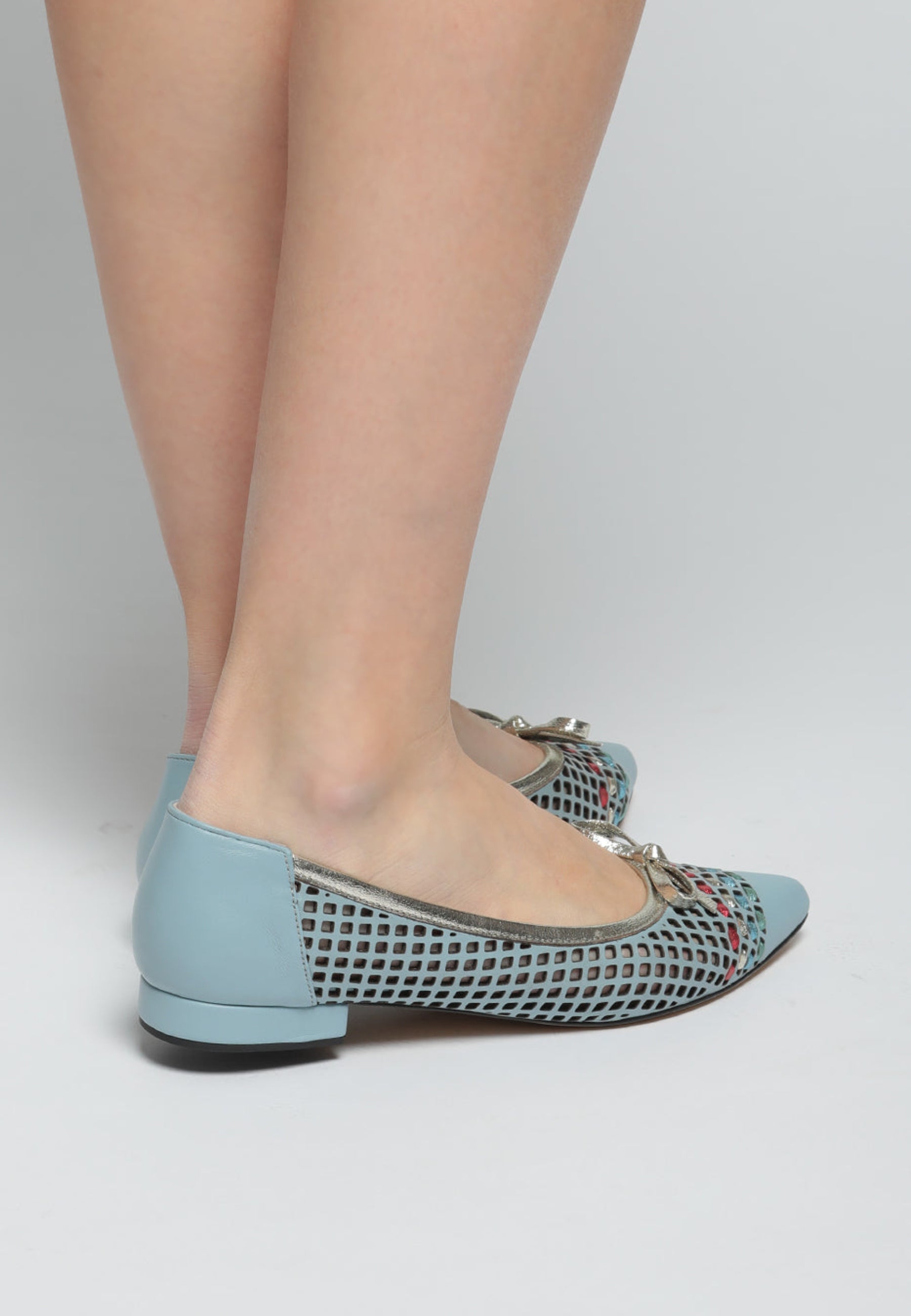 Perforated Bow Ballet Flats - Blue