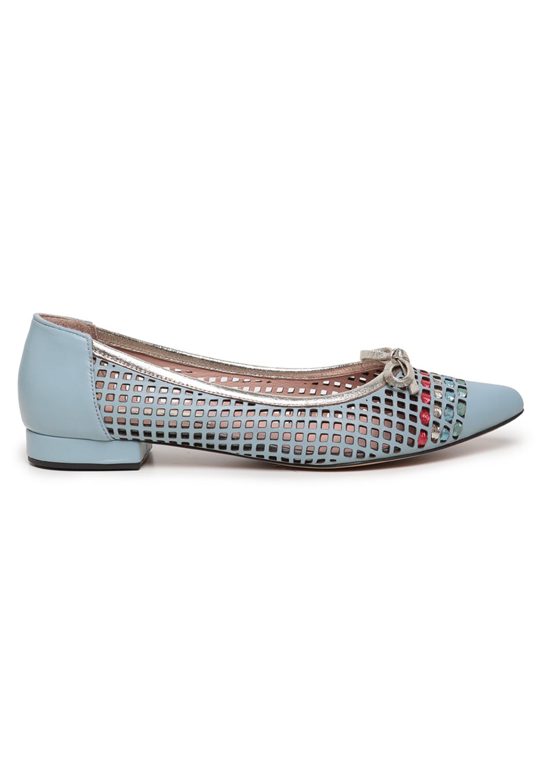 Perforated Bow Ballet Flats - Blue