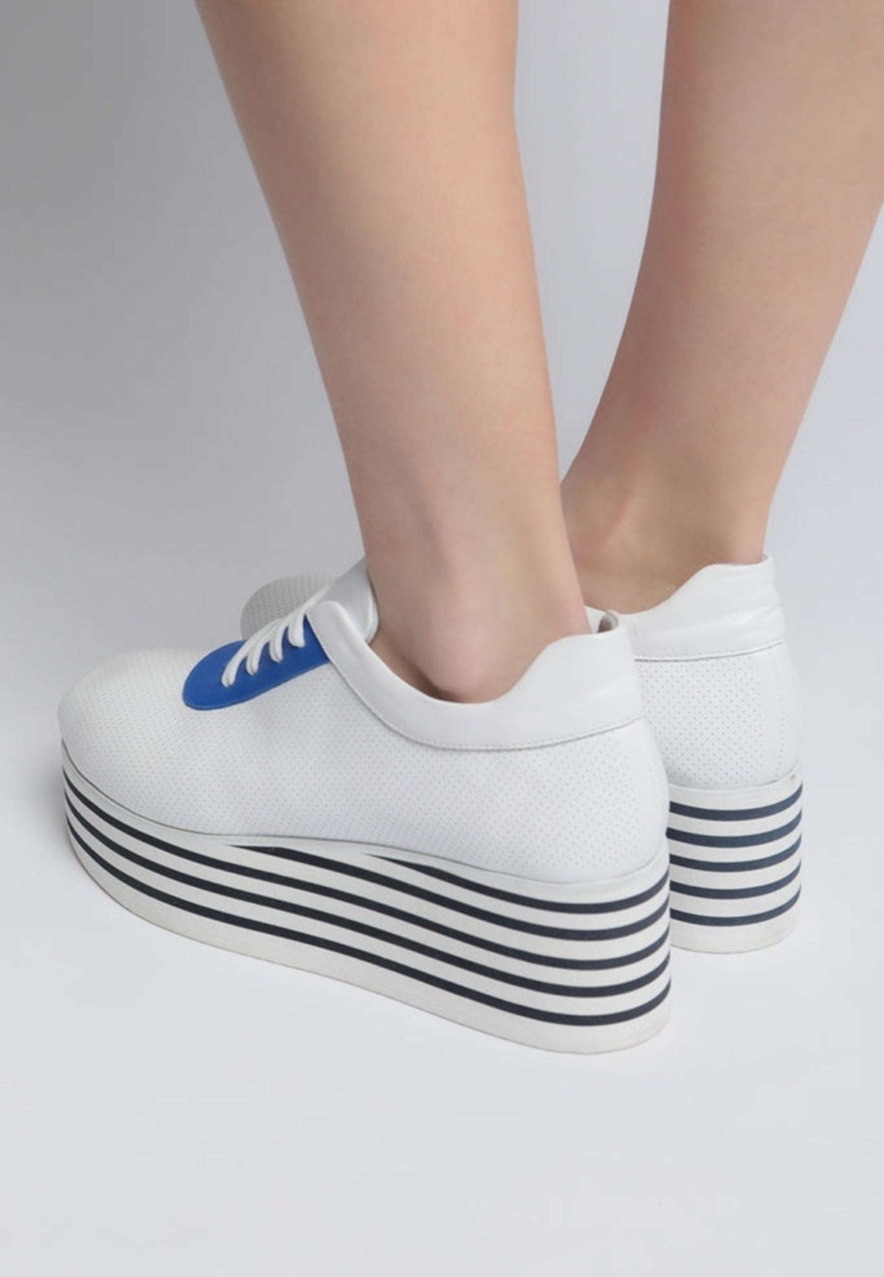 Striped High Platform Sneakers - Blue