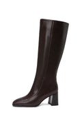 Bottes à talon bloc en cuir – Marron