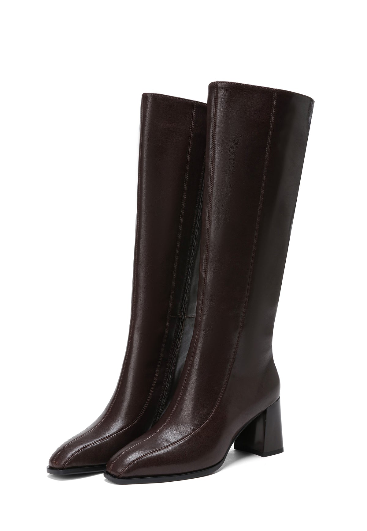 Bottes à talon bloc en cuir – Marron