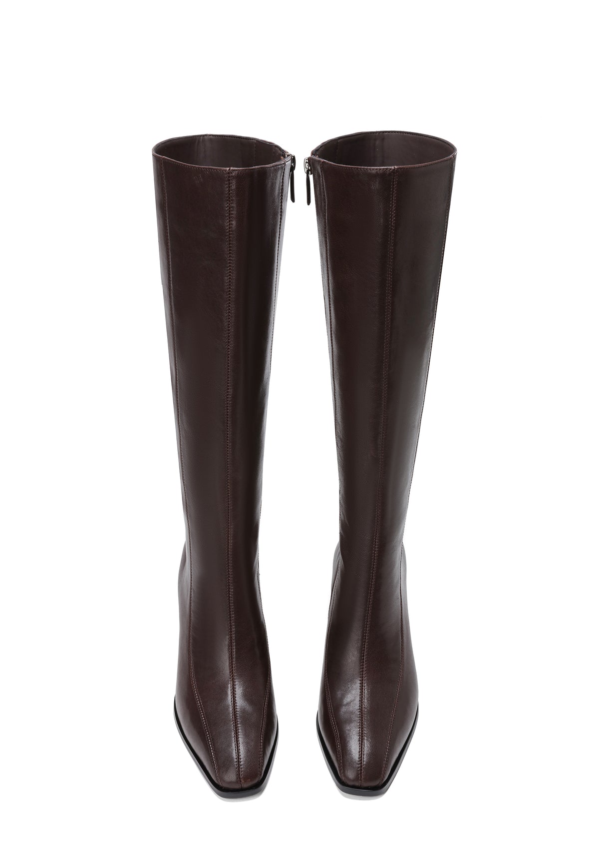 Bottes à talon bloc en cuir – Marron