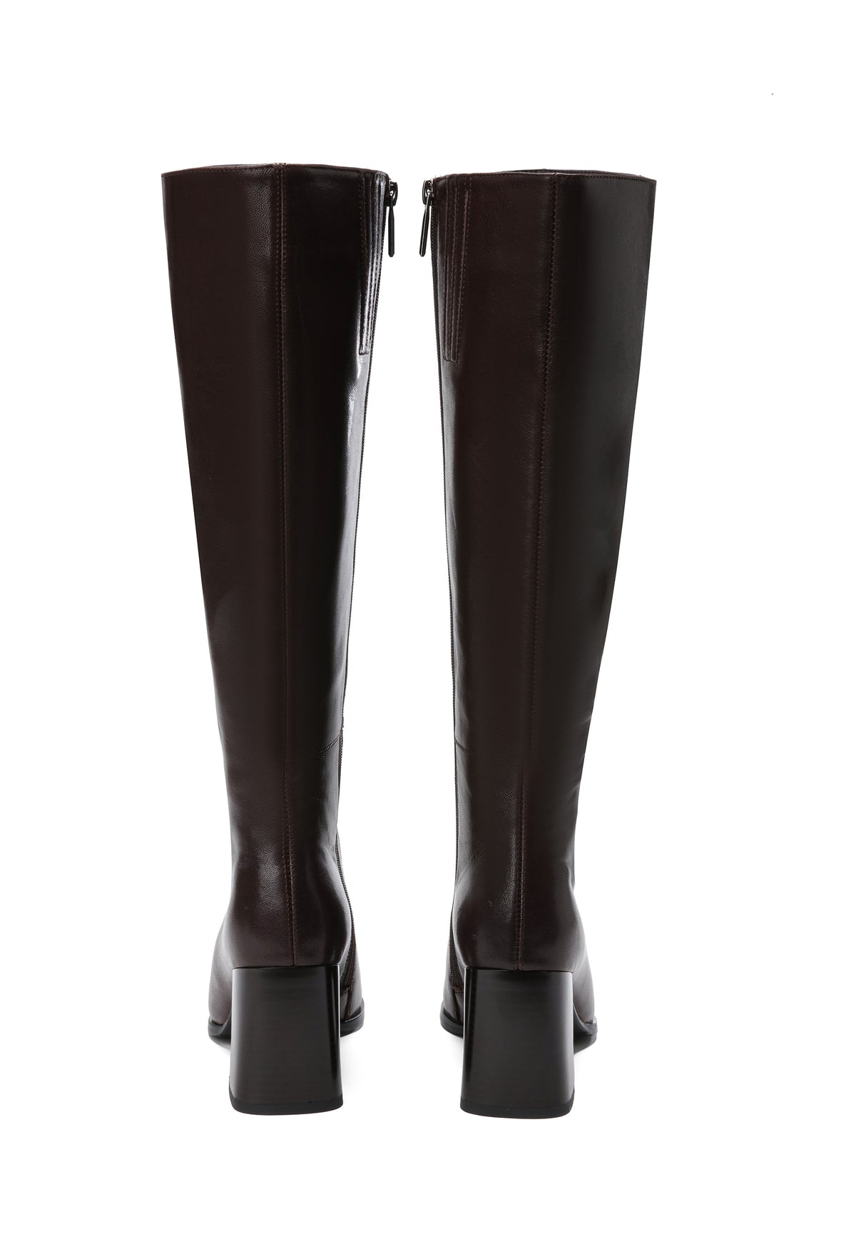 Bottes à talon bloc en cuir – Marron