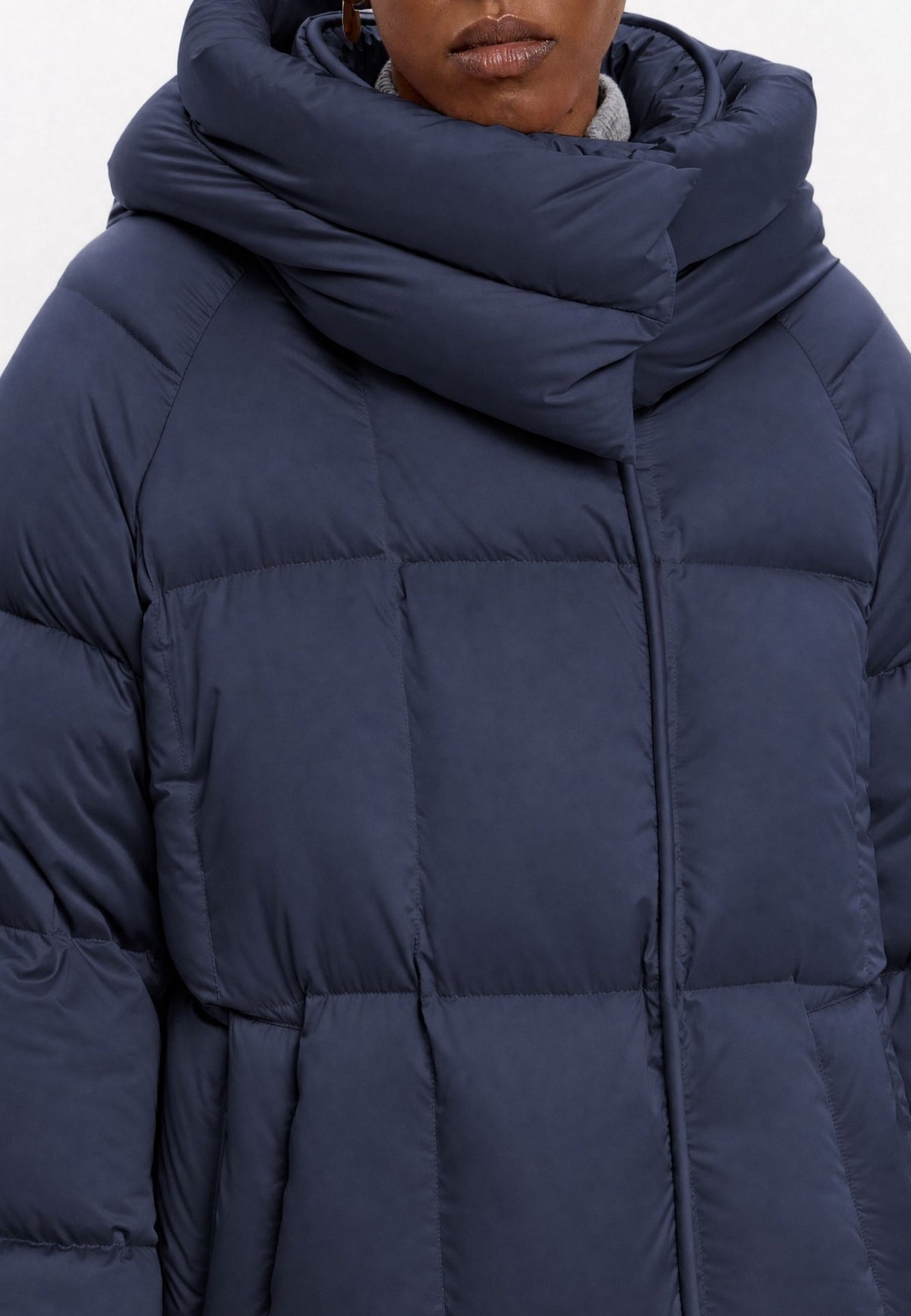Oversize vatteret jakke med hætte – Blå