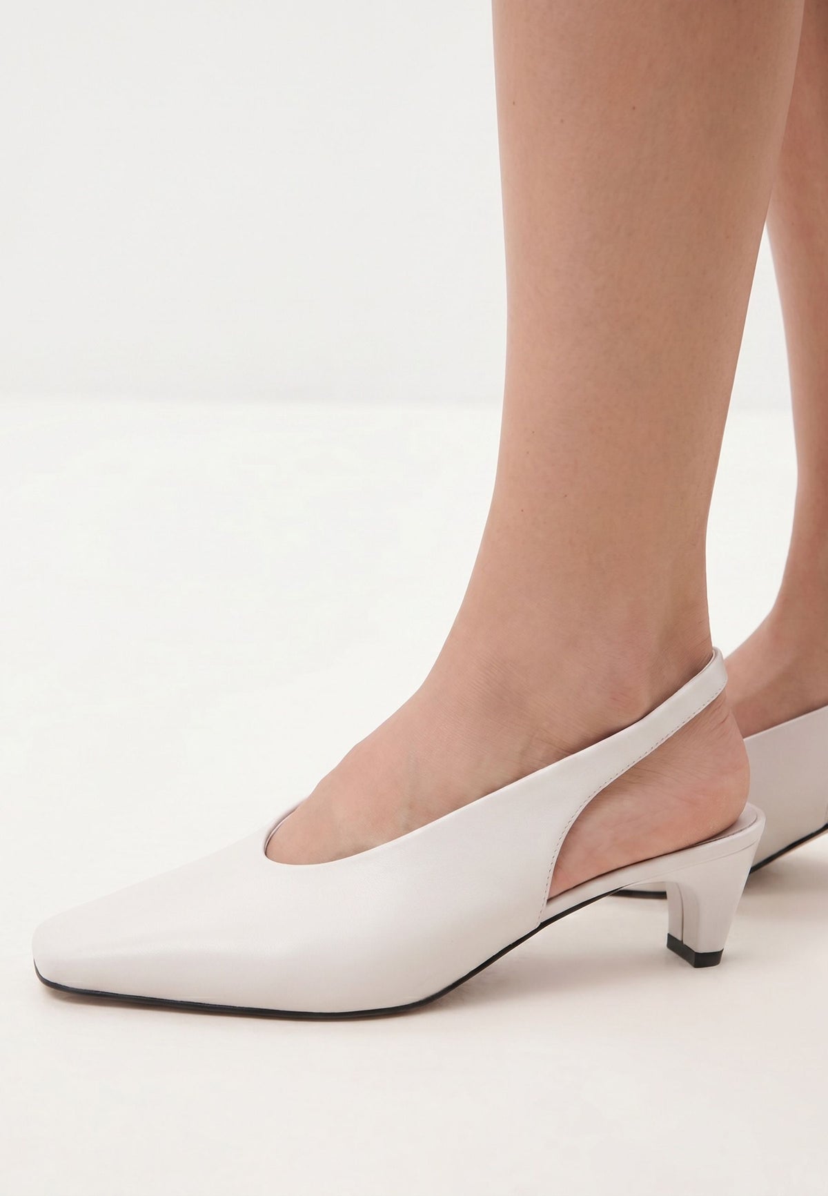 Slingback Heels with Square Toe - White