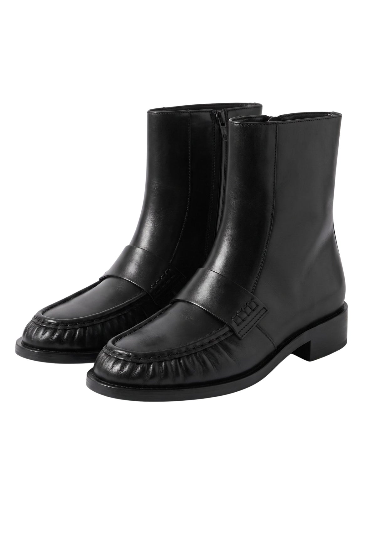 Bottines à bout mocassin en cuir – noir