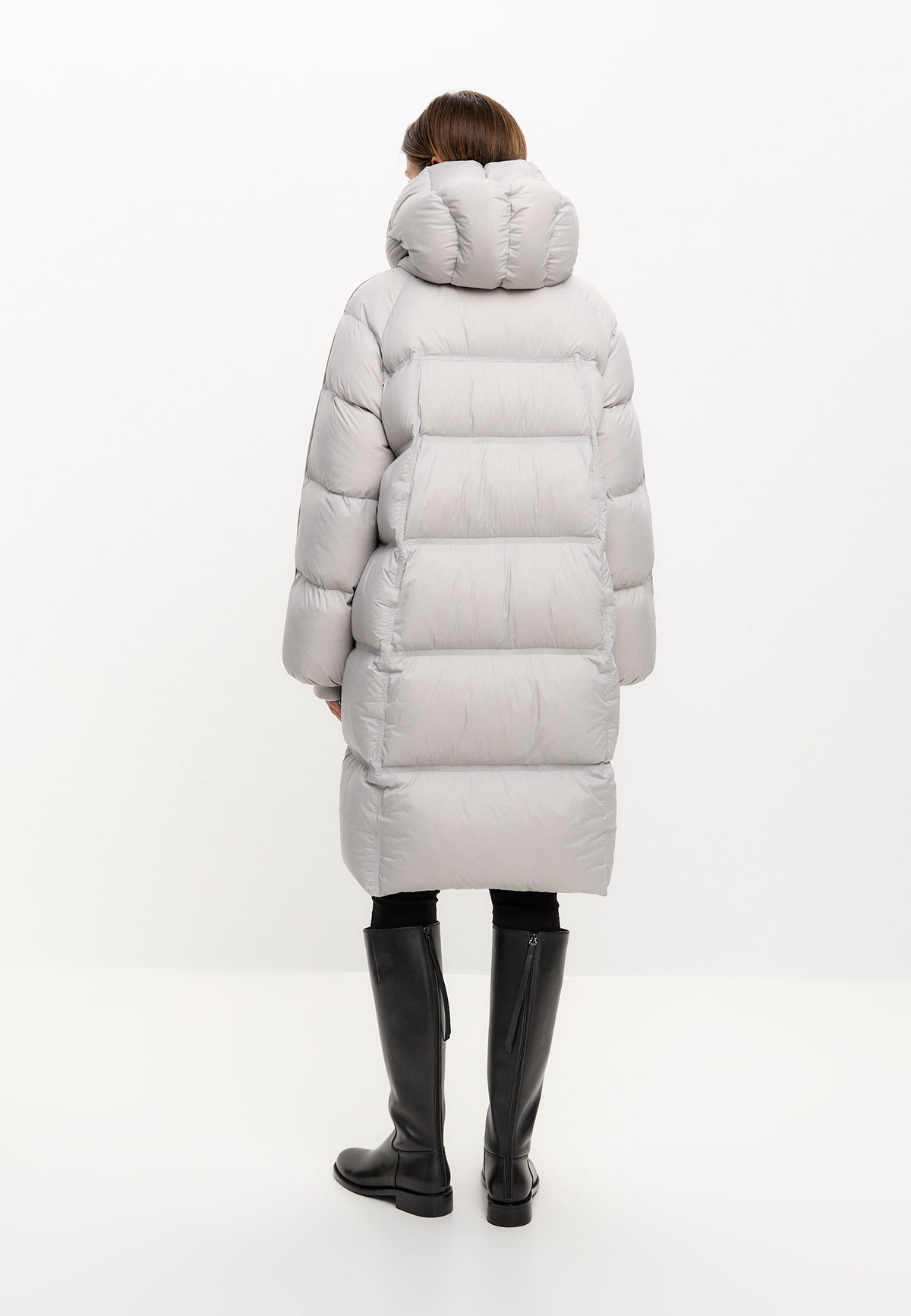 Long Quilted Down Puffer Coat - Grey