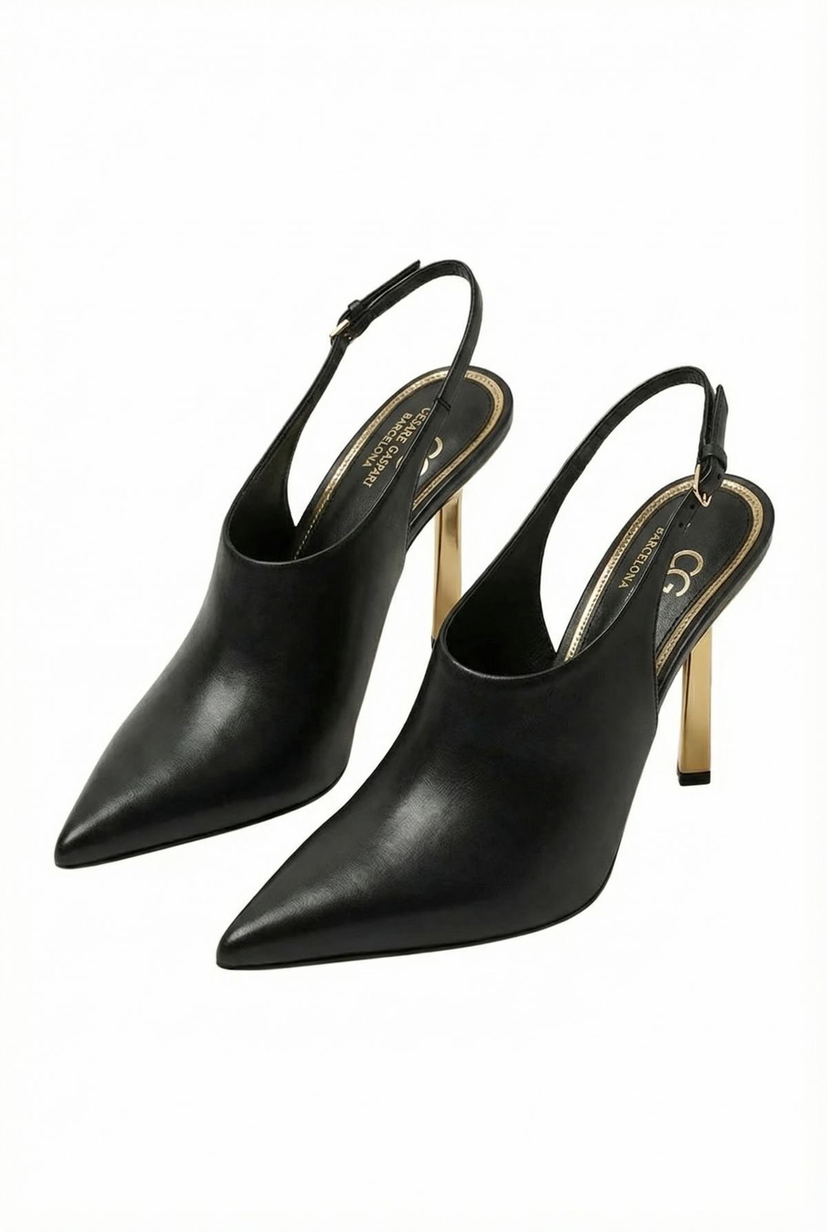Aurora Gold Heel Slingbacks – Black