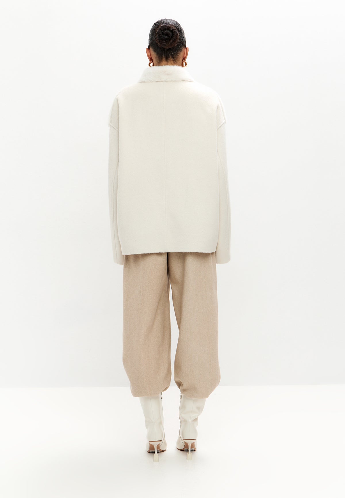 Two-Tone Faux Fur Belted Jacket - White