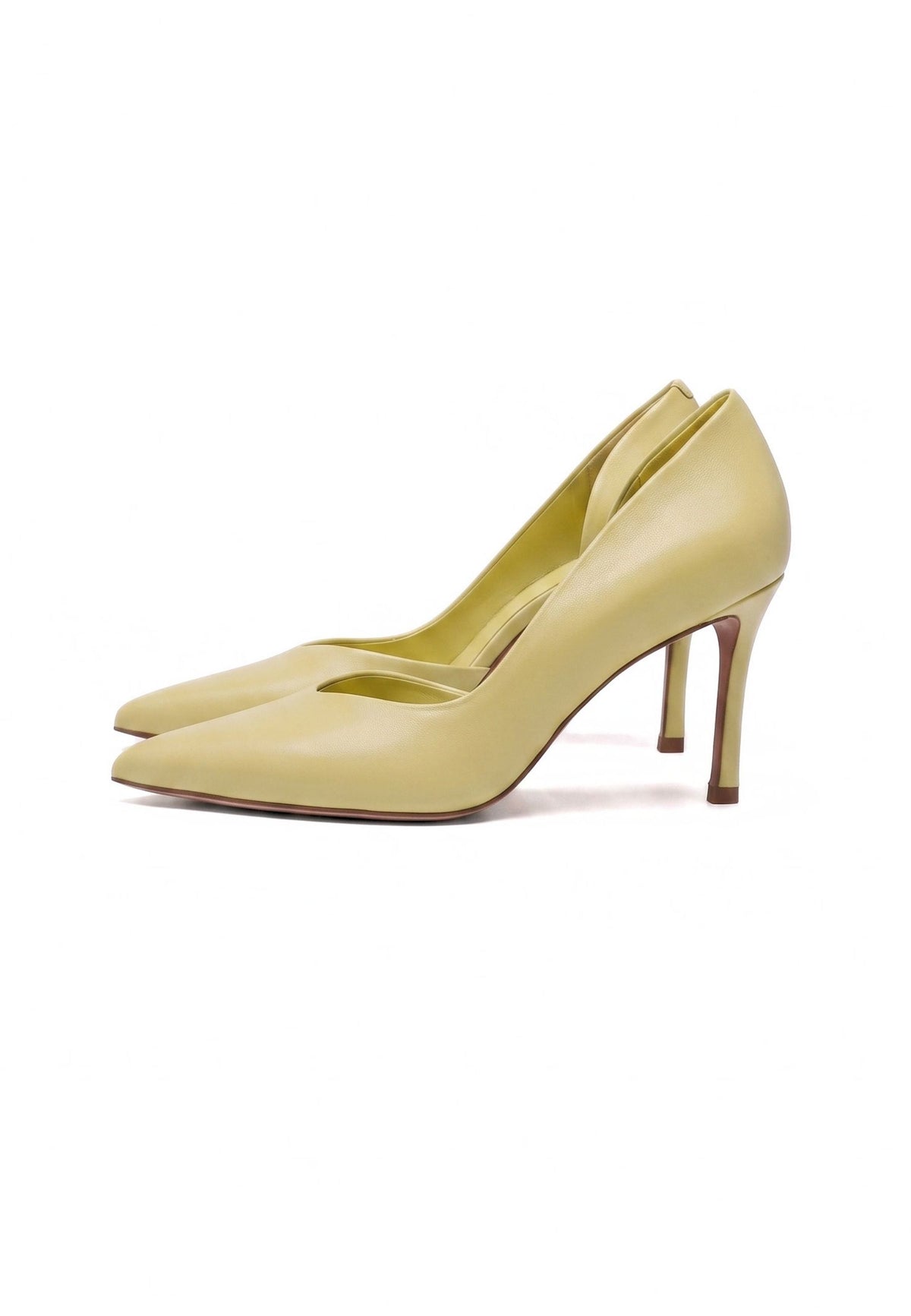 Leather Pointed Pumps - Yellow