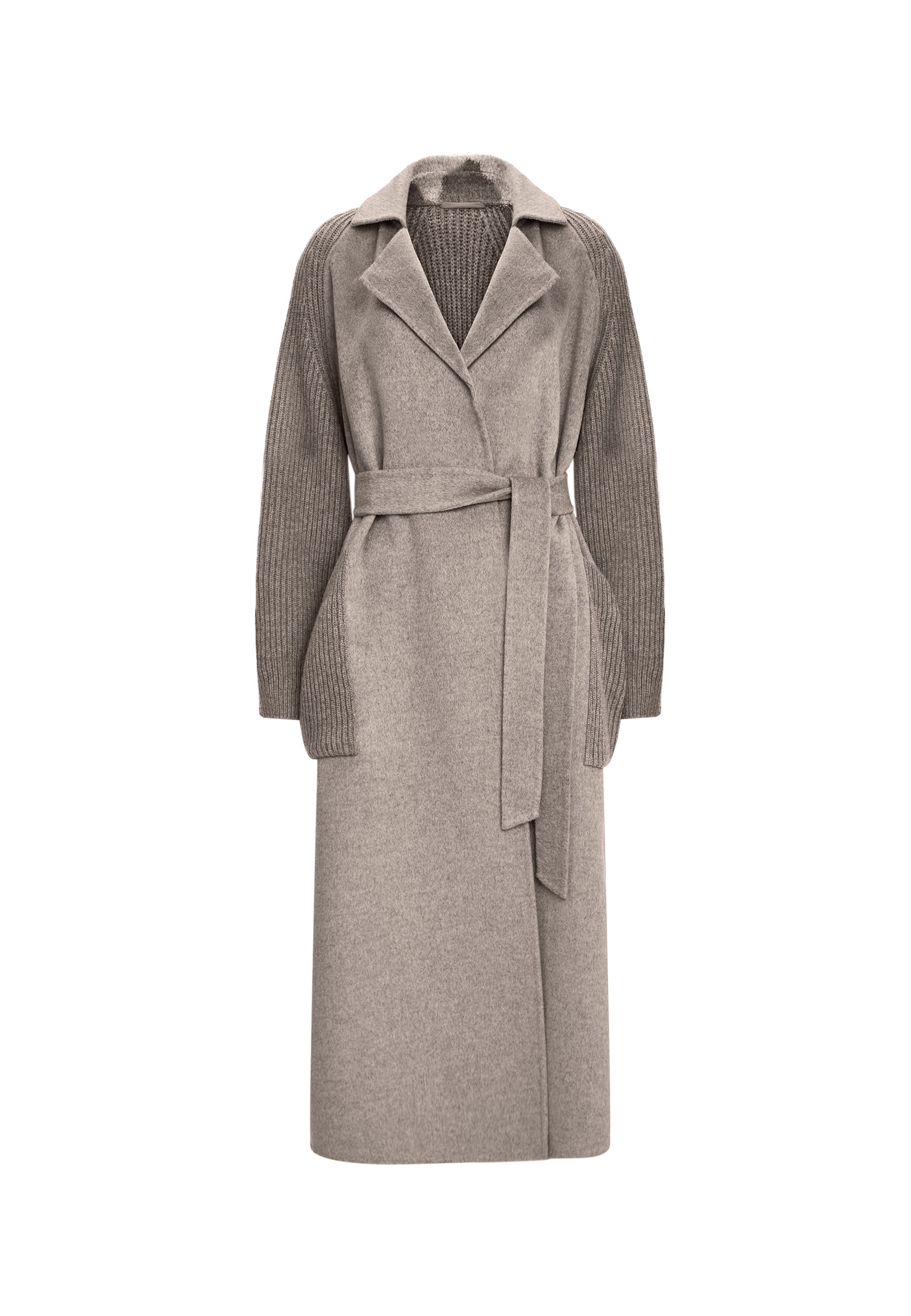 Manteau Lux en laine avec manches en maille et ceinture