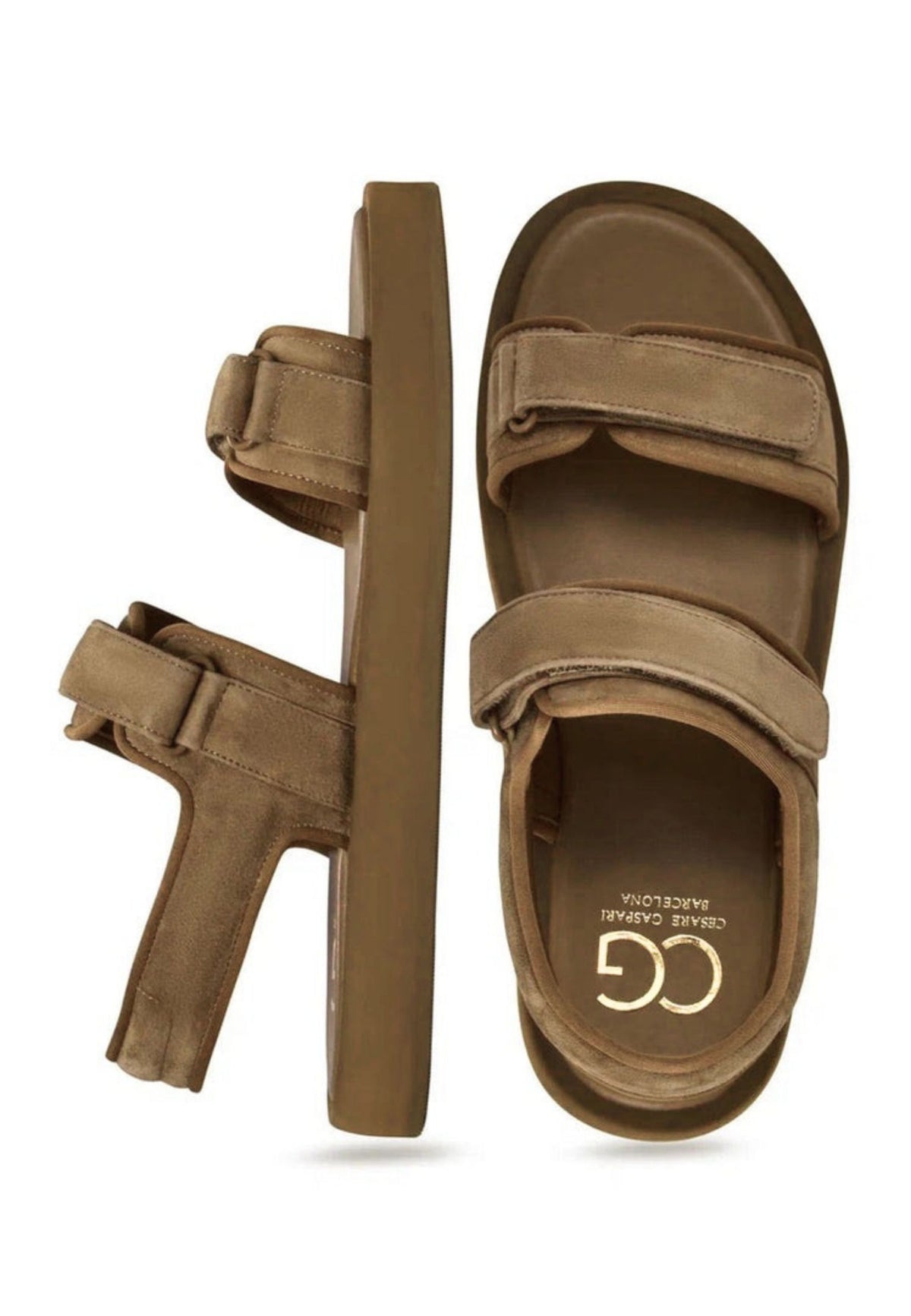 Sandali comfort in camoscio con velcro – Marrone